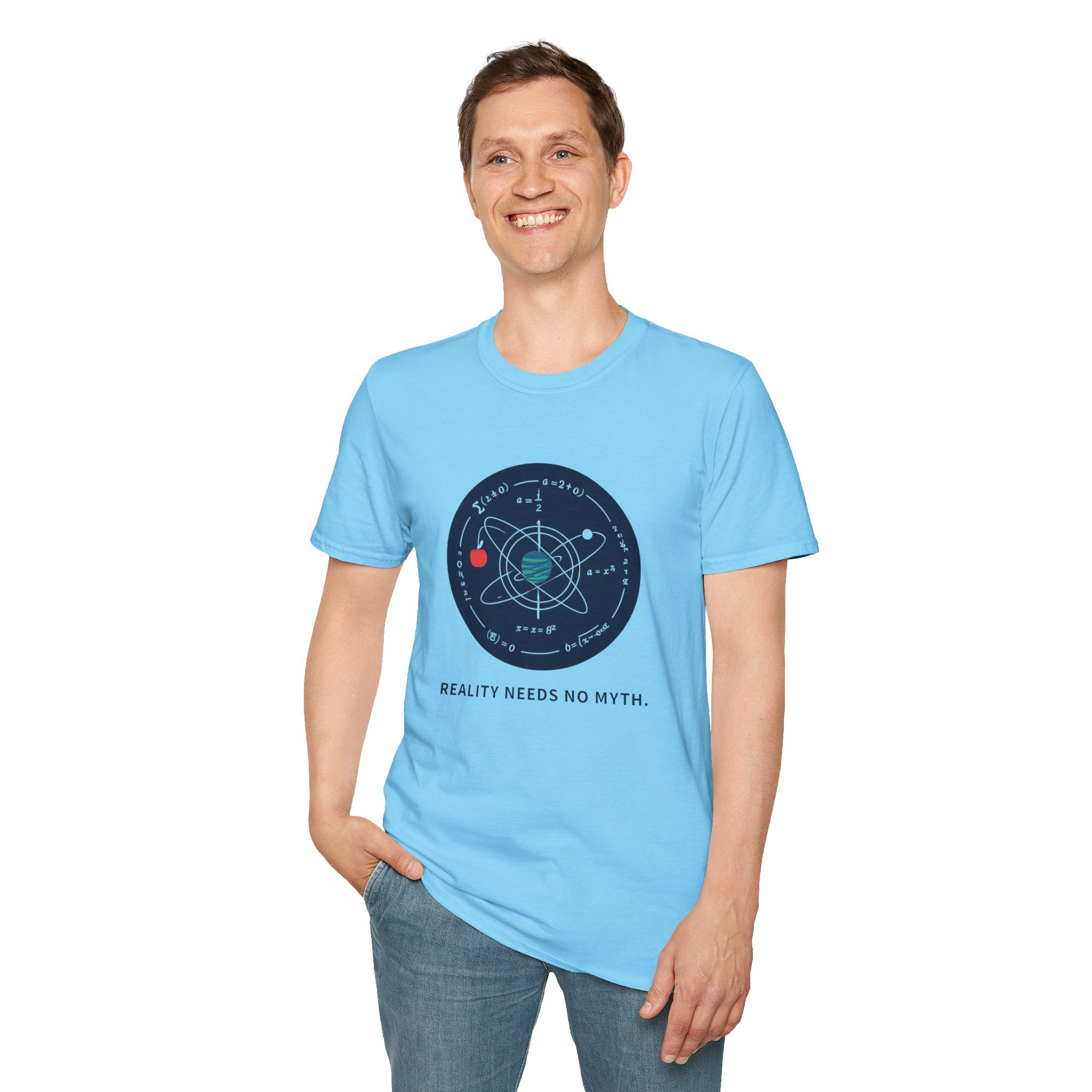 Science Atom Graphic T-Shirt — "Reality Needs No Myth" Tee
