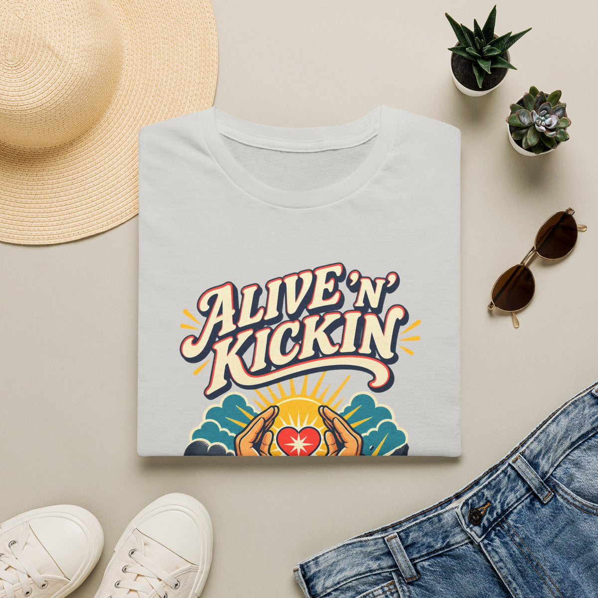 Alive 'N Kickin' Graphic T-Shirt — Retro Sunshine Inspirational Tee