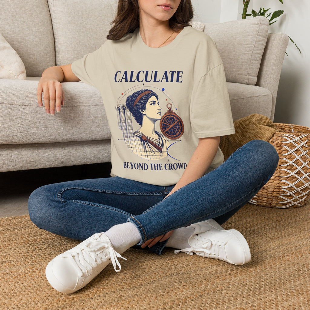 Calculate T-Shirt — Vintage Athena Compass Graphic Tee ("Calculate" & "Beyond the Crowd")