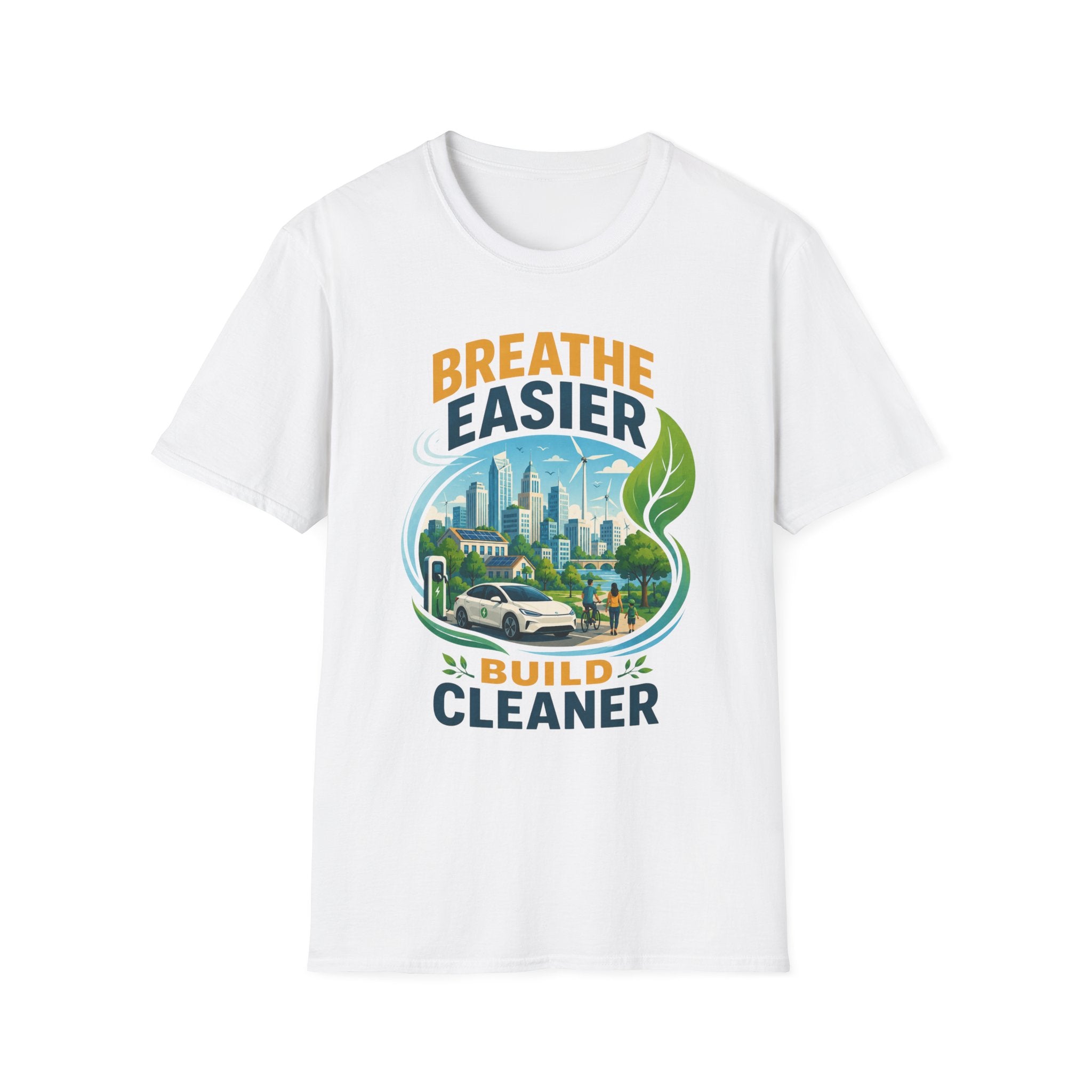 "Breathe Easier, Build Cleaner" Eco City Graphic
