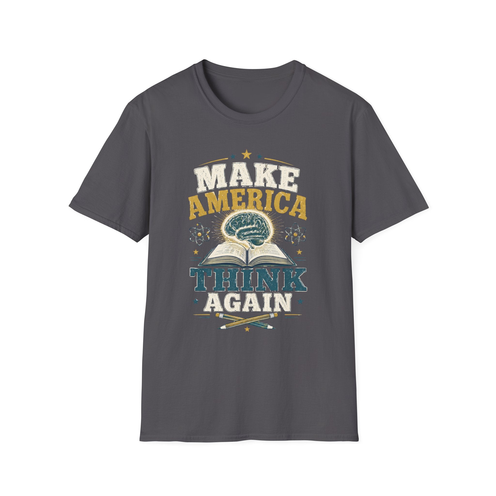 Make America Think Again T-Shirt — Retro Brain Graphic Tee