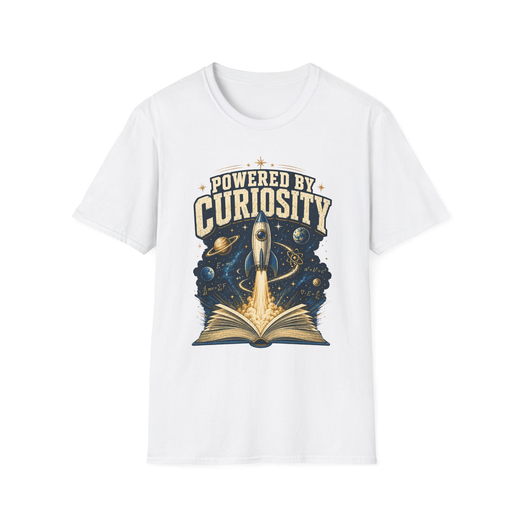 Powered by Curiosity T-Shirt — Rocket Book Space Graphic Tee