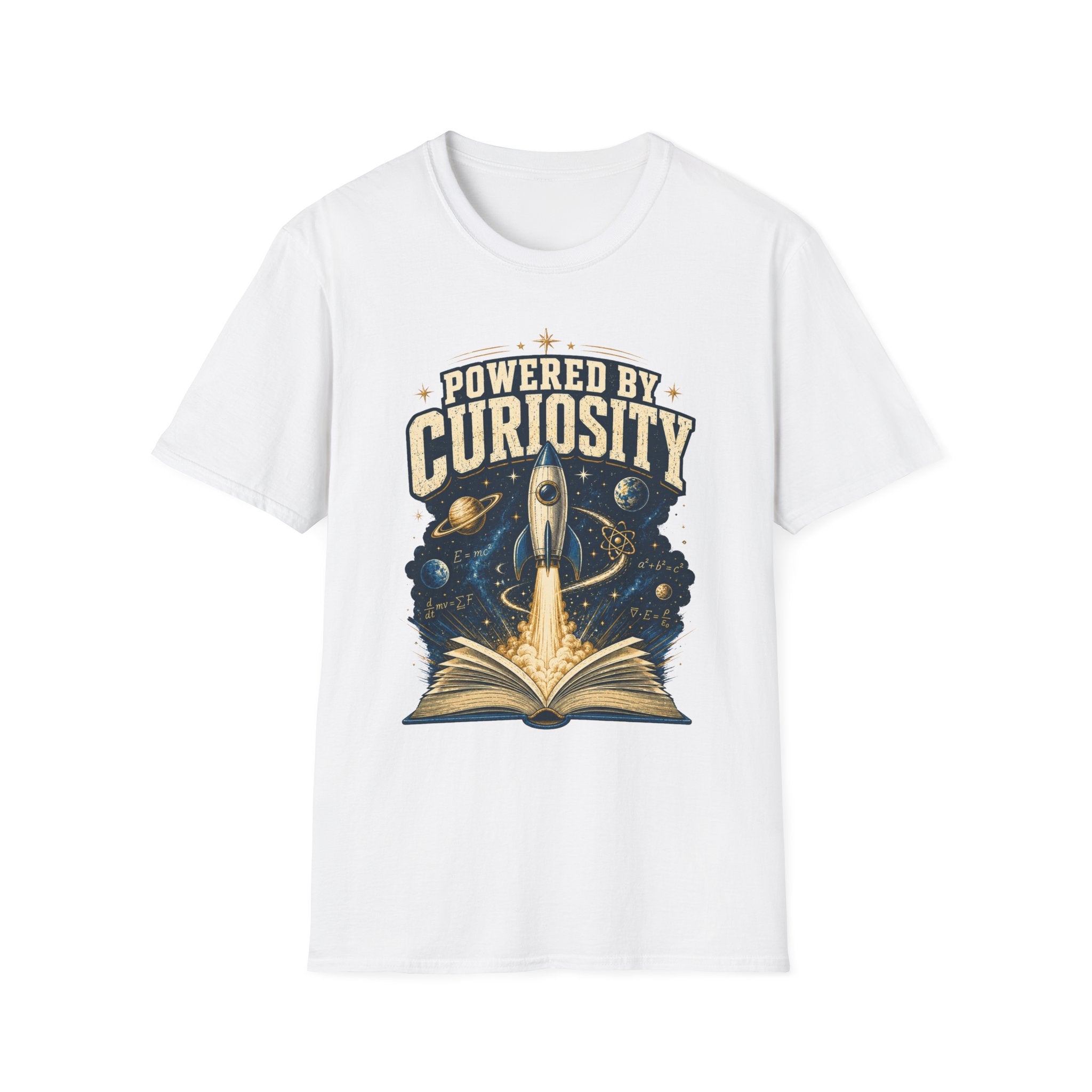 Powered by Curiosity T-Shirt — Rocket Book Space Graphic Tee