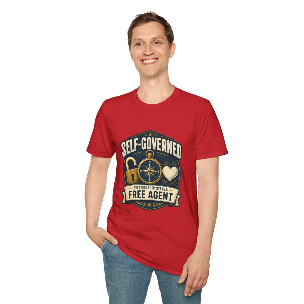 Self-Governed Compass T-Shirt — “Self-Governed: Relationship Status Free Agent” Graphic Tee