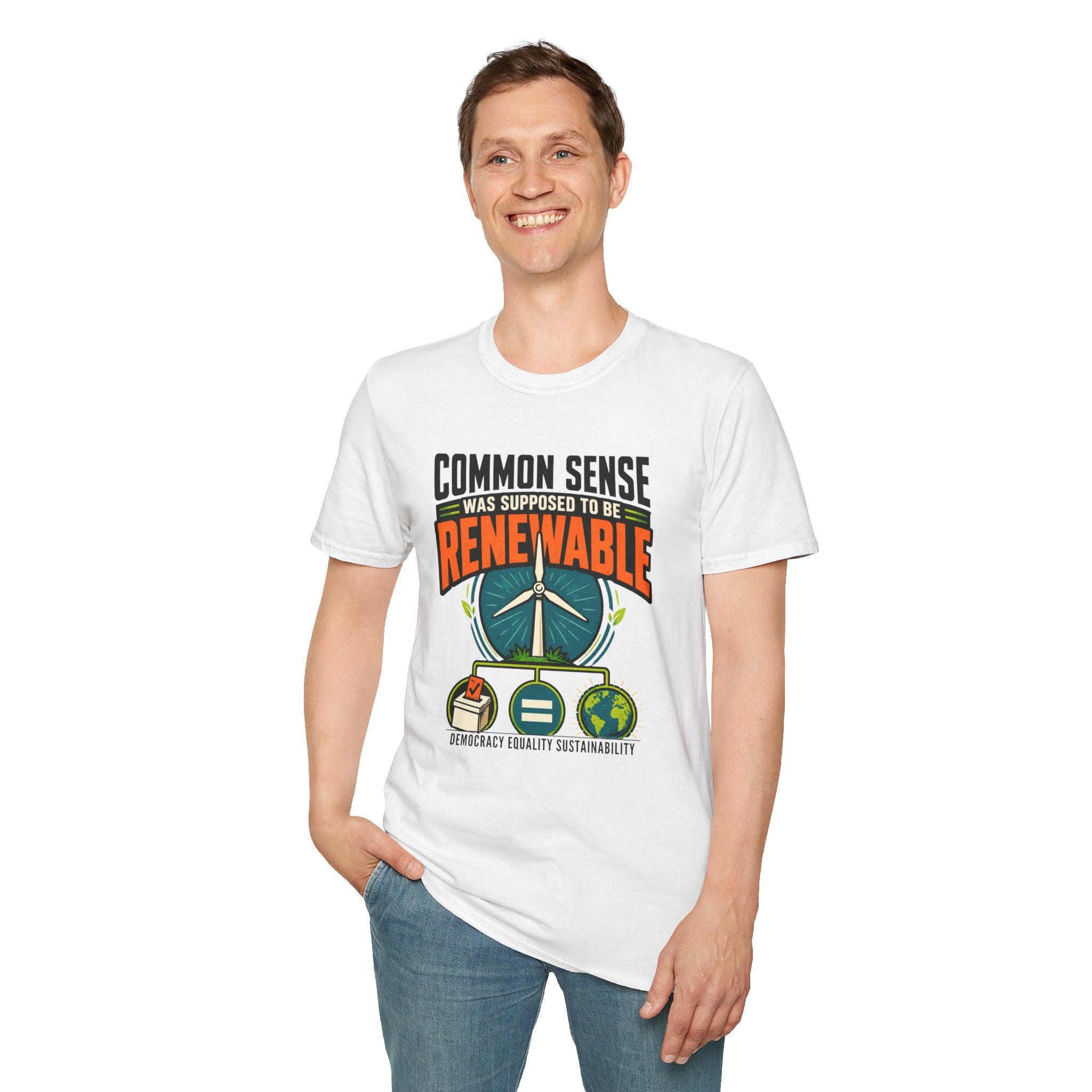 Renewable Energy T-Shirt — "Common Sense Was Supposed to Be Renewable" Eco Graphic Tee