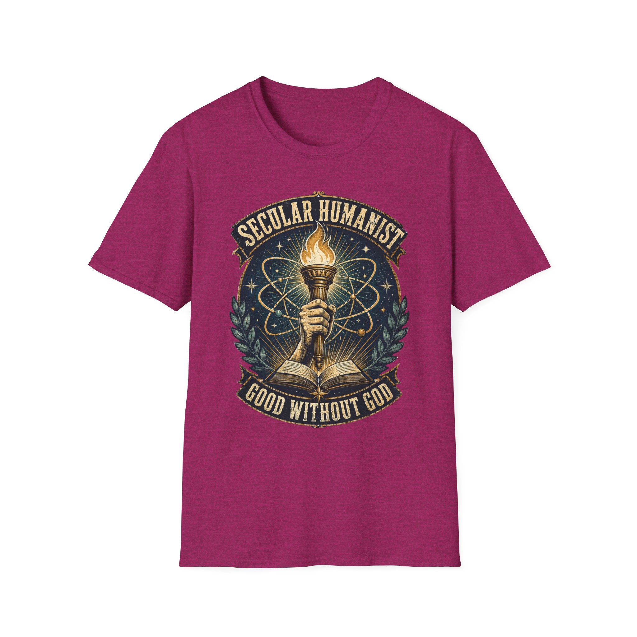 Secular Humanist T-Shirt — "Good Without God" Torch Graphic