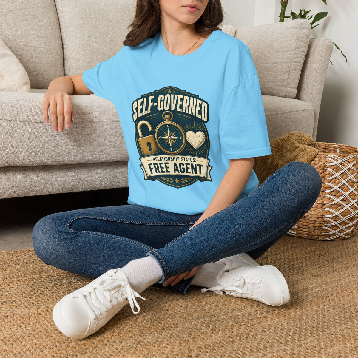 Self-Governed Compass T-Shirt — “Self-Governed: Relationship Status Free Agent” Graphic Tee