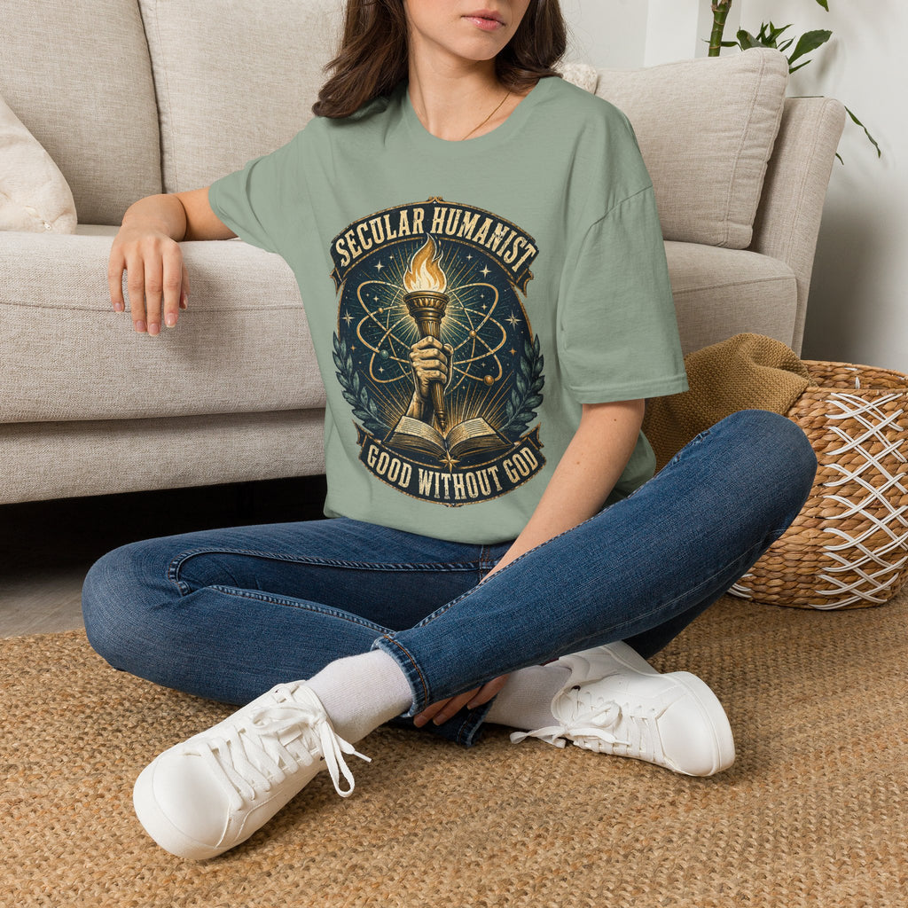 Secular Humanist T-Shirt — "Good Without God" Torch Graphic