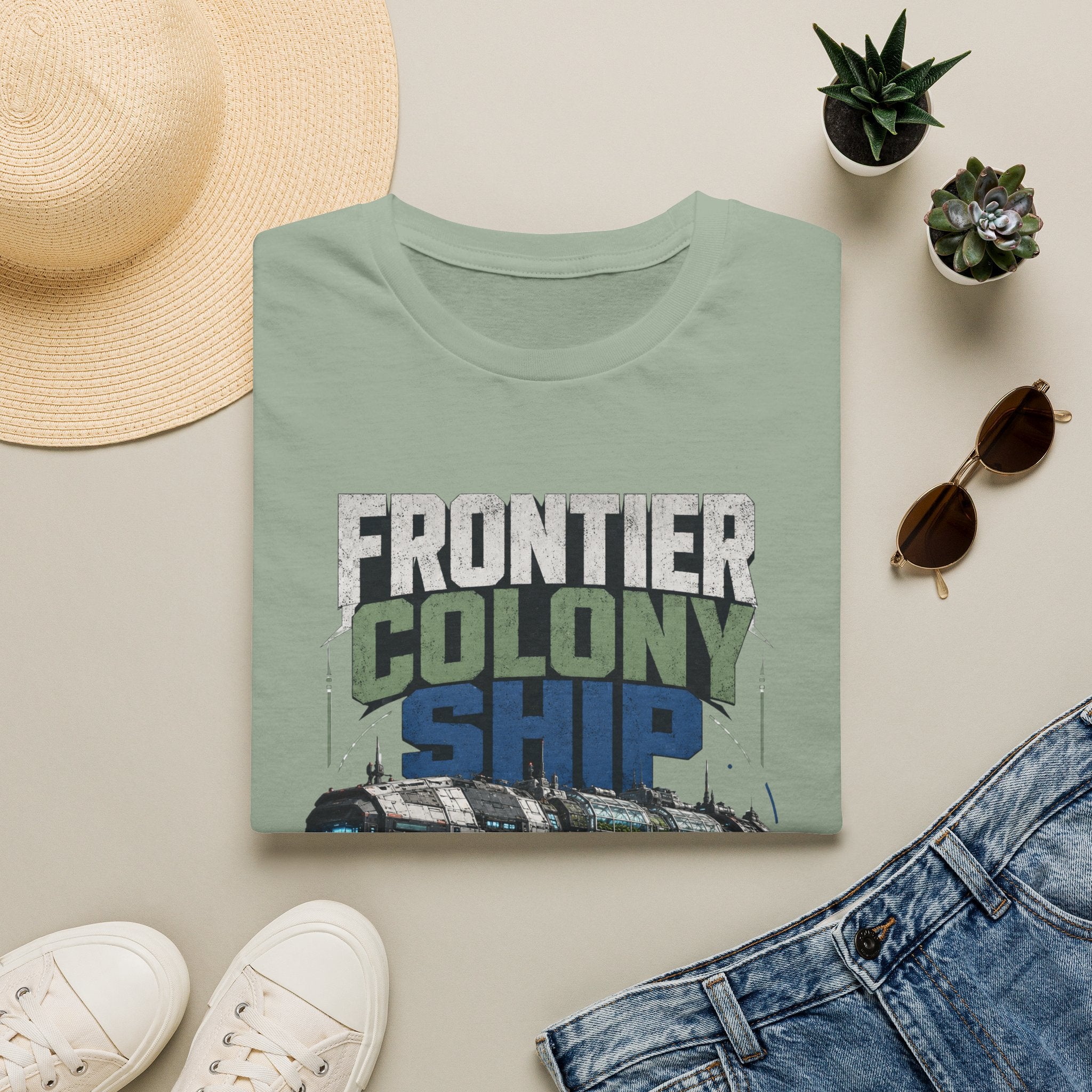 Frontier Colony Ship T-Shirt — Retro Sci‑Fi Space Colony Tee