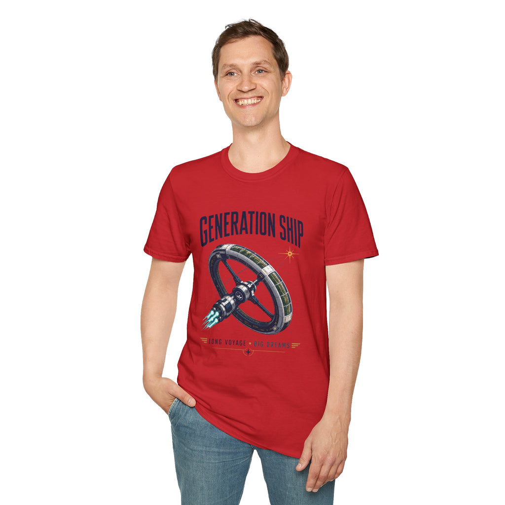 Generation Ship T-Shirt — Retro Space Wheel Sci‑Fi Tee