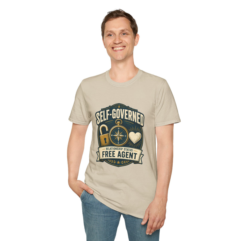 Self-Governed Compass T-Shirt — “Self-Governed: Relationship Status Free Agent” Graphic Tee