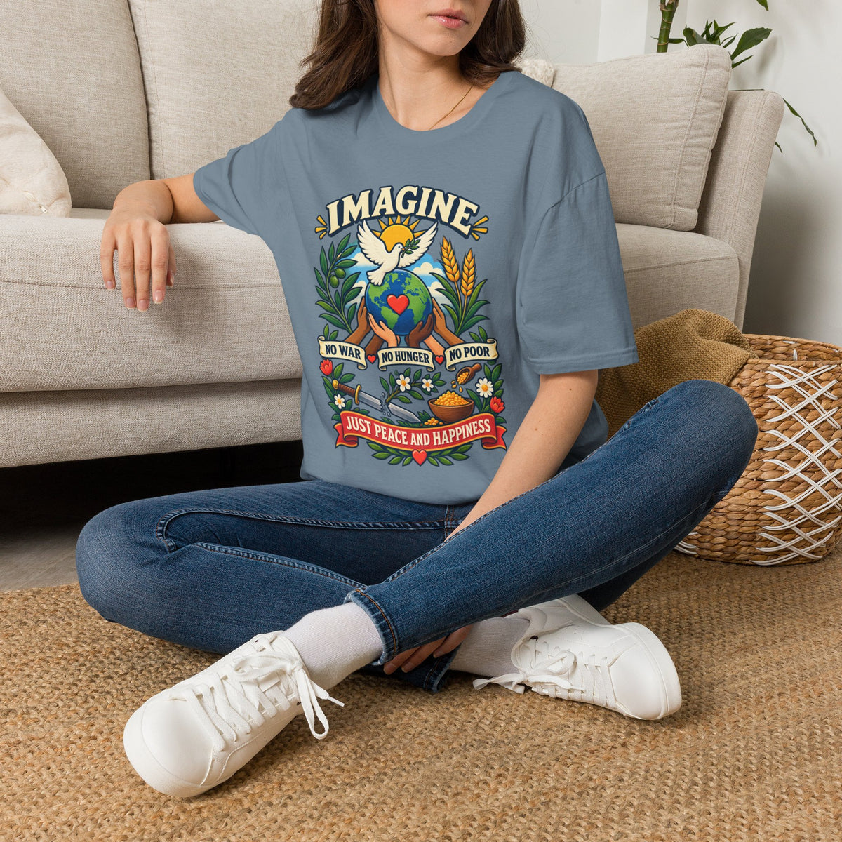 Imagine Peace T-Shirt — Dove, Earth & Plants Graphic Tee