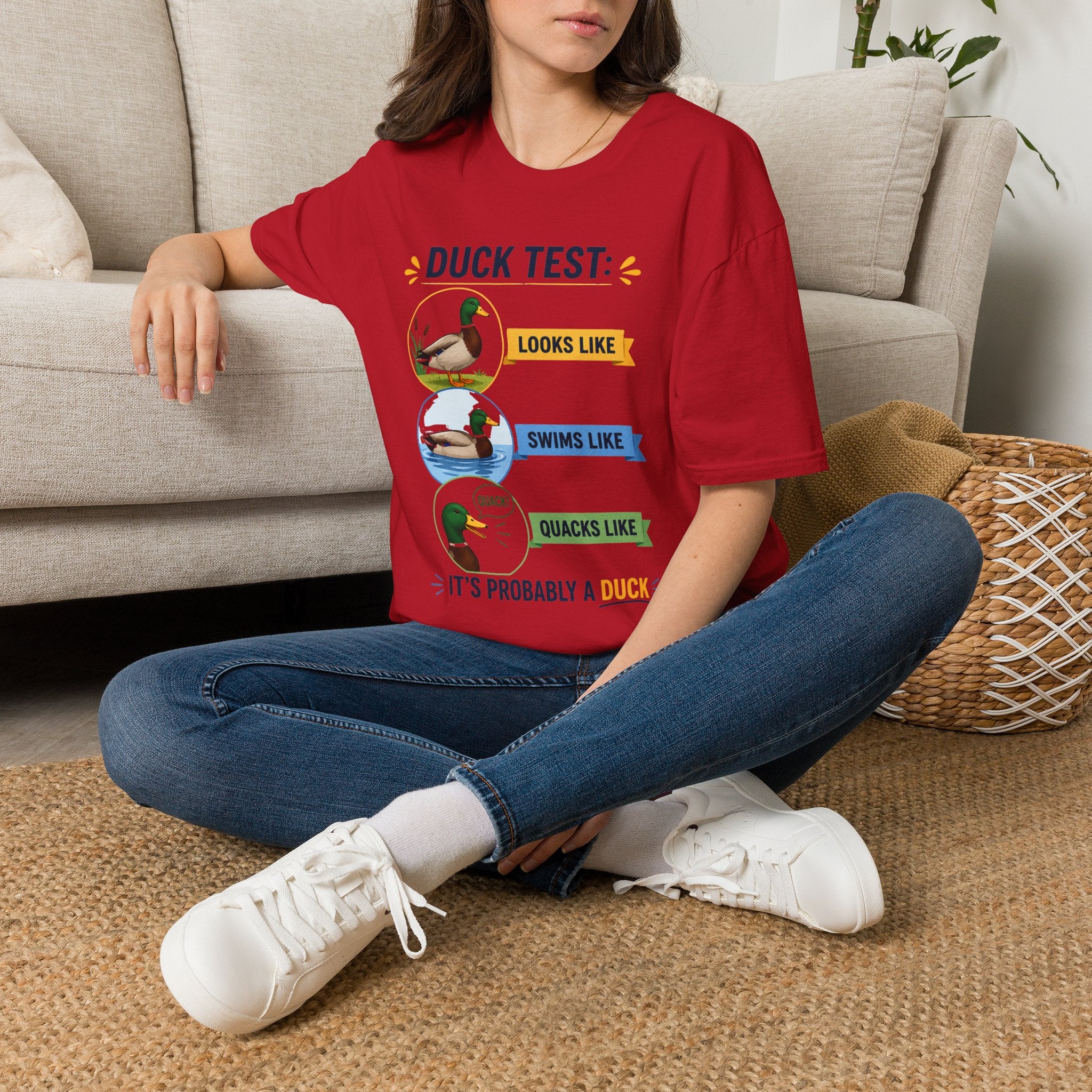 Duck Test T-Shirt — Funny “Looks Like, Swims Like, Quacks Like” Graphic Tee for Duck Lovers