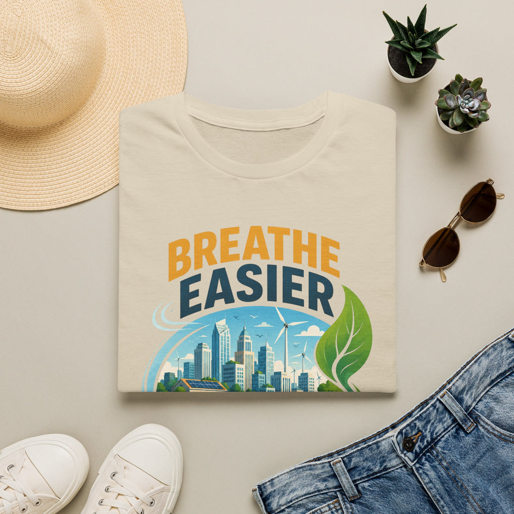 "Breathe Easier, Build Cleaner" Eco City Graphic