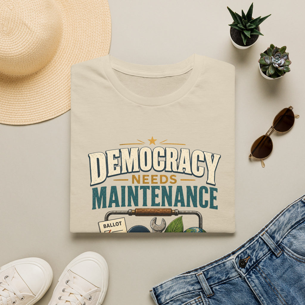Democracy Needs Maintenance T-Shirt — Civic Repair Kit Tee