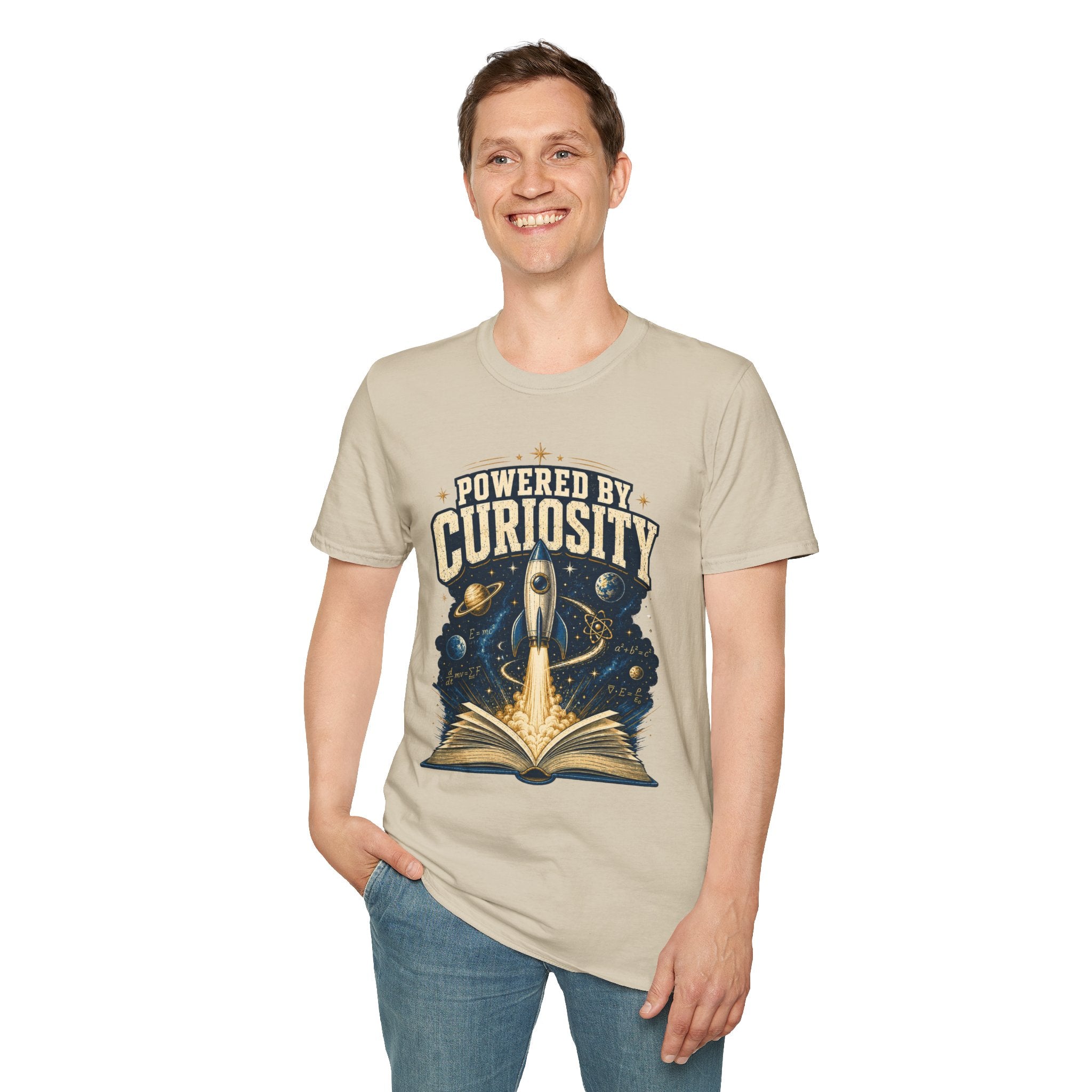 Powered by Curiosity T-Shirt — Rocket Book Space Graphic Tee