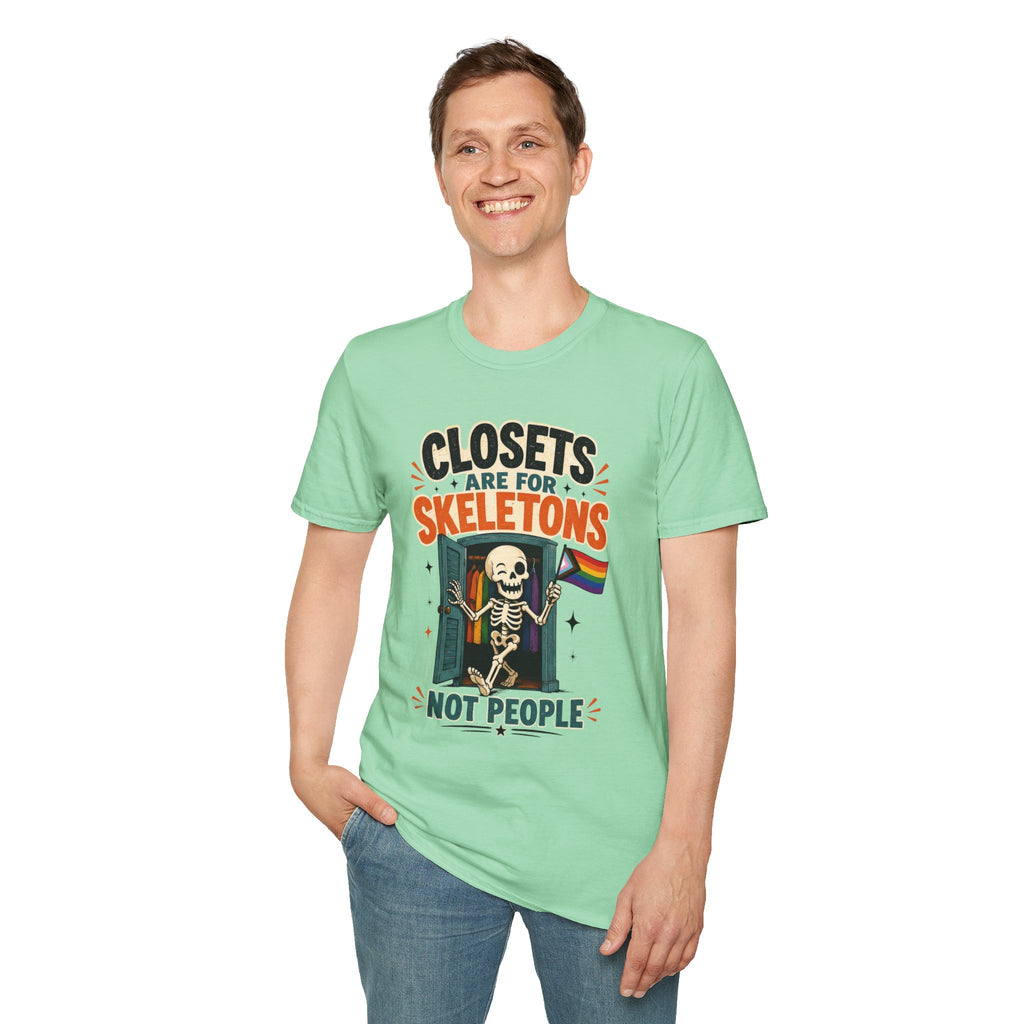 "Closets Are for Skeletons, Not People" Pride Graphic Tee