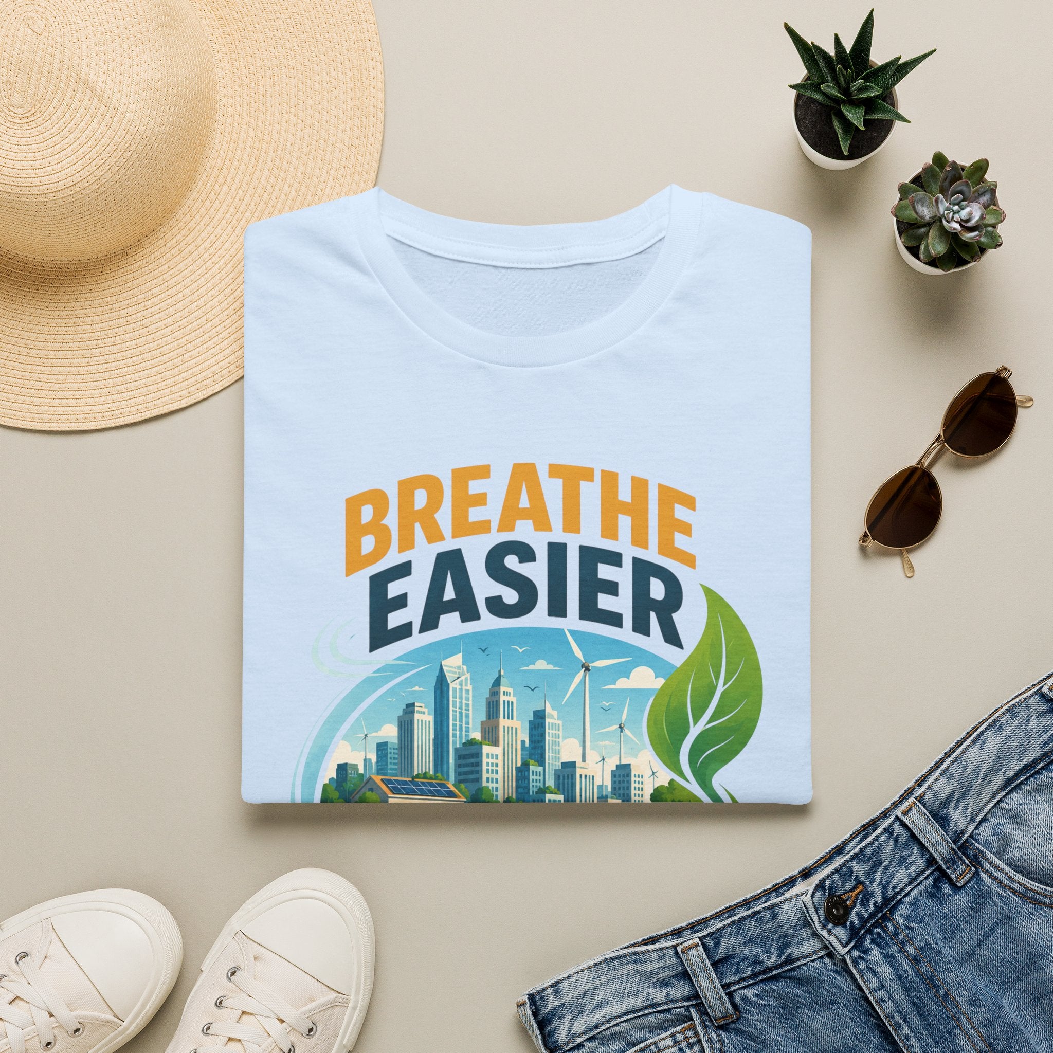 "Breathe Easier, Build Cleaner" Eco City Graphic