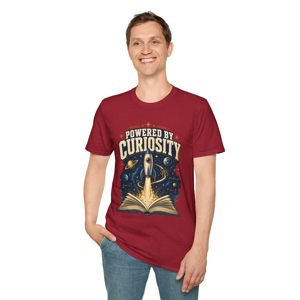 Powered by Curiosity T-Shirt — Rocket Book Space Graphic Tee