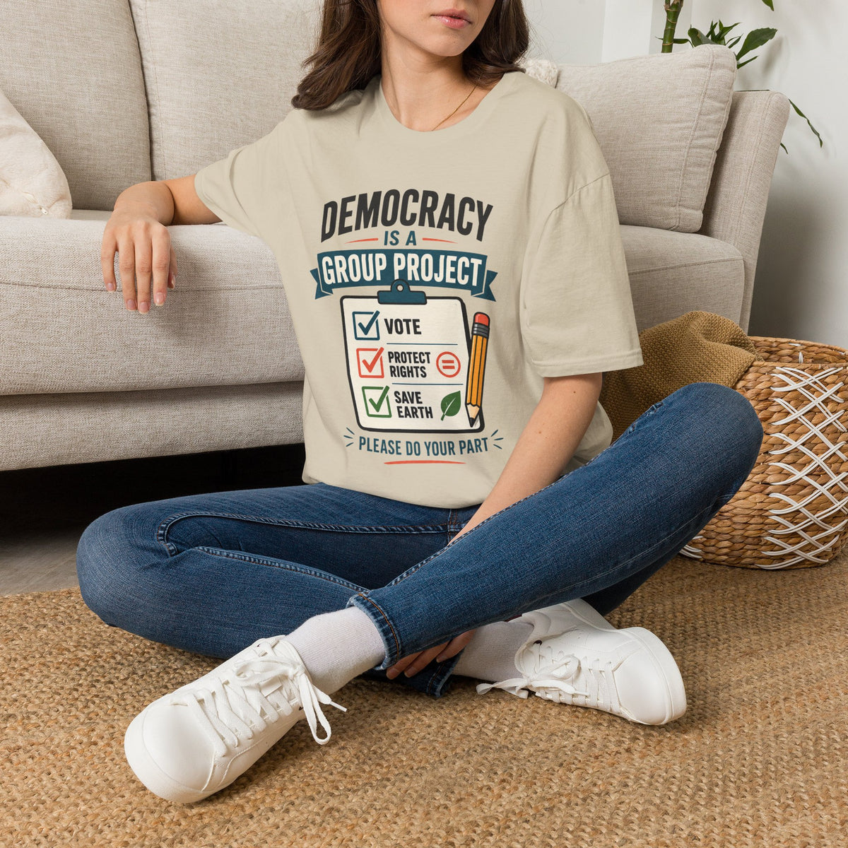 Democracy Is a Group Project T-Shirt — Vote, Protect Rights & Save Earth