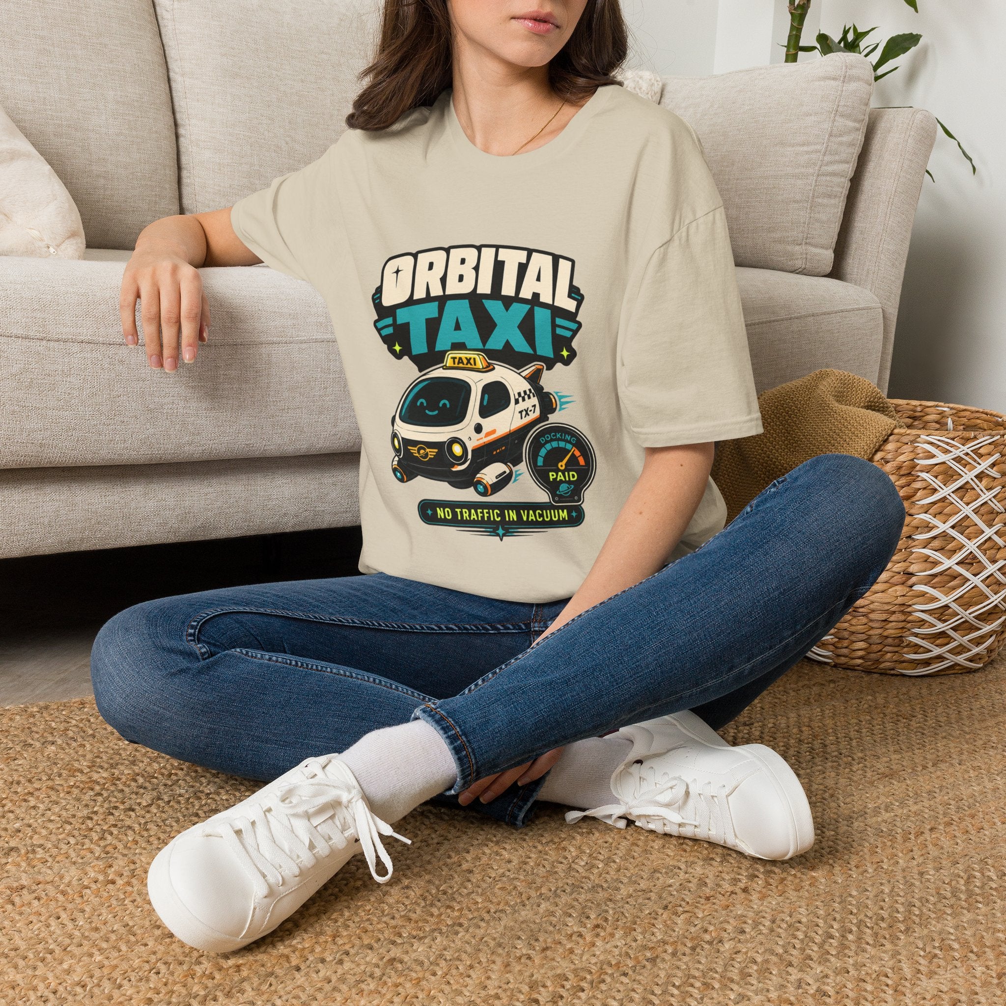 Orbital Taxi T‑Shirt – Retro Space Shuttle Cab Graphic Tee