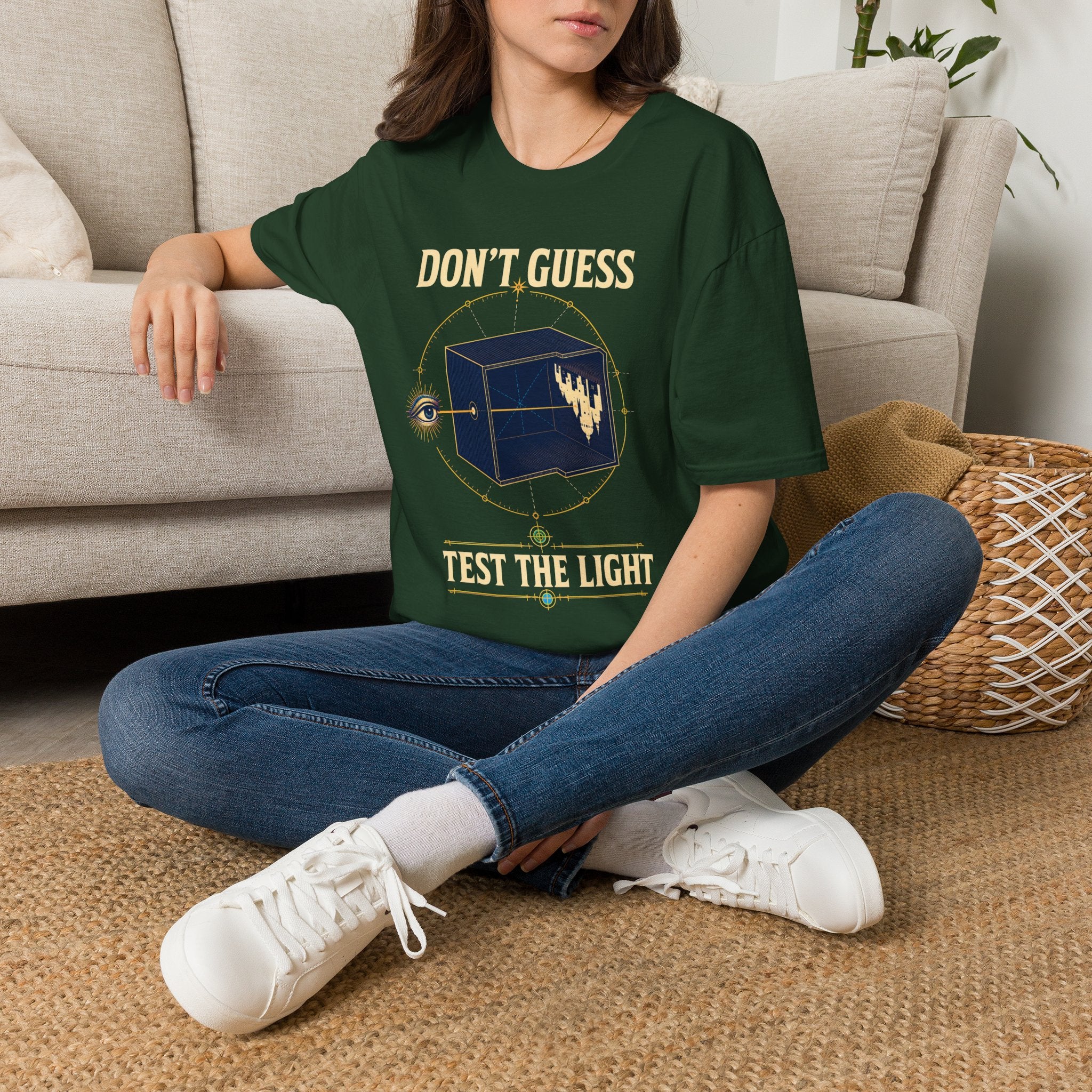 Don't Guess Box Graphic T-Shirt — 'Test the Light' Mystical Eye Tee