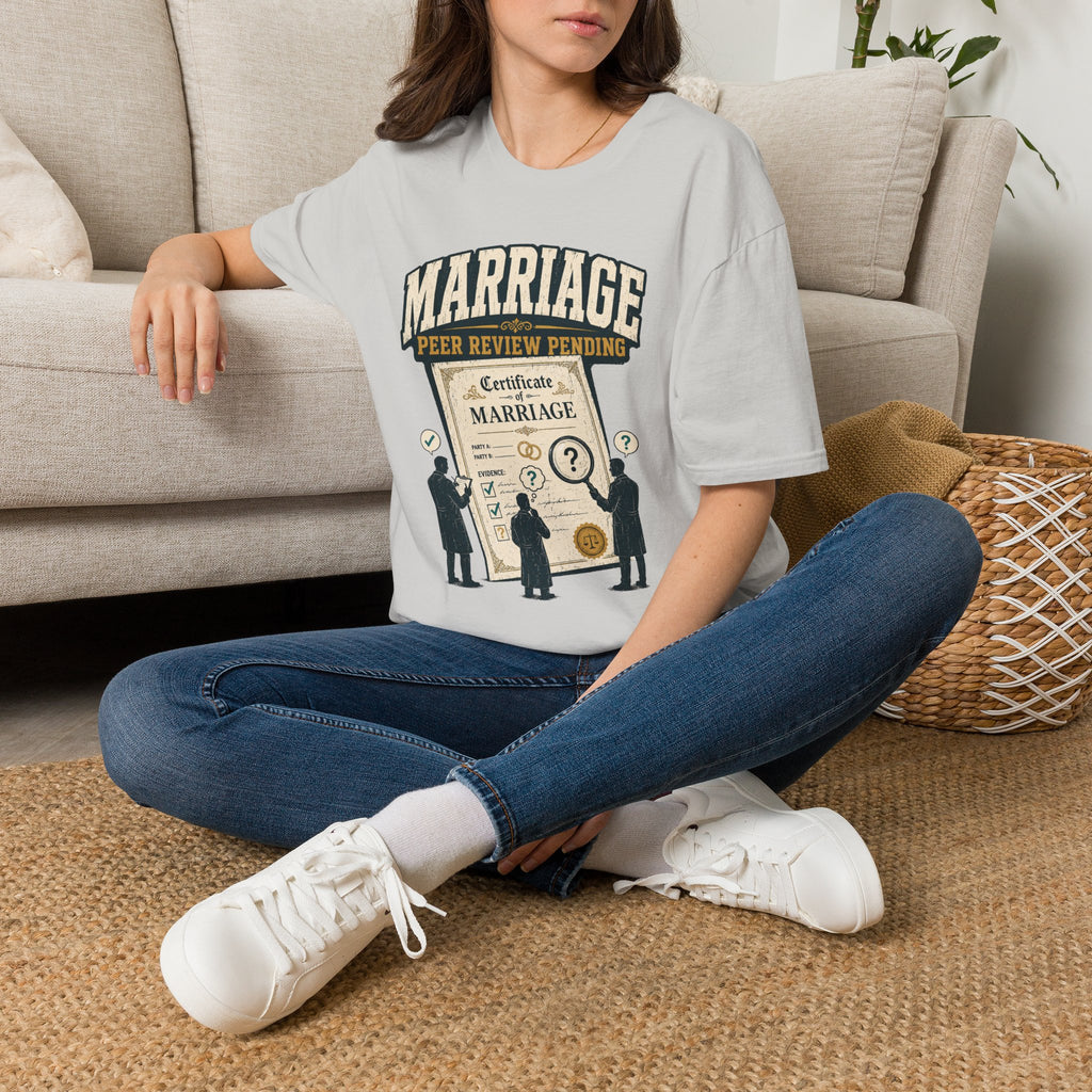 Marriage 'Peer Review Pending' T‑Shirt – Funny Engagement/Bridal Shower Tee