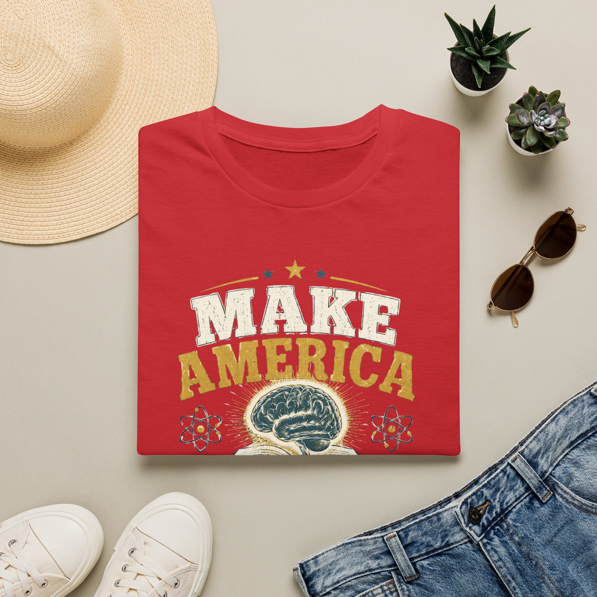Make America Think Again T-Shirt — Retro Brain Graphic Tee