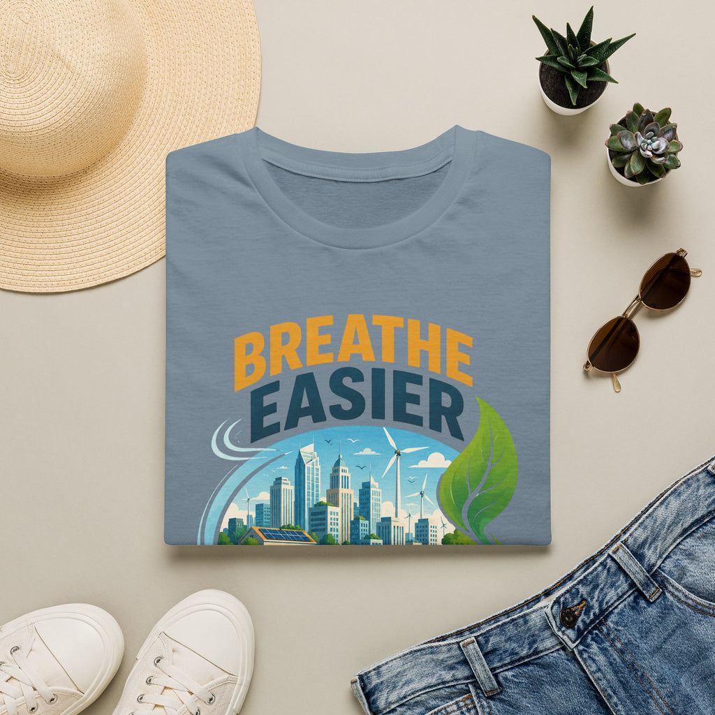 "Breathe Easier, Build Cleaner" Eco City Graphic