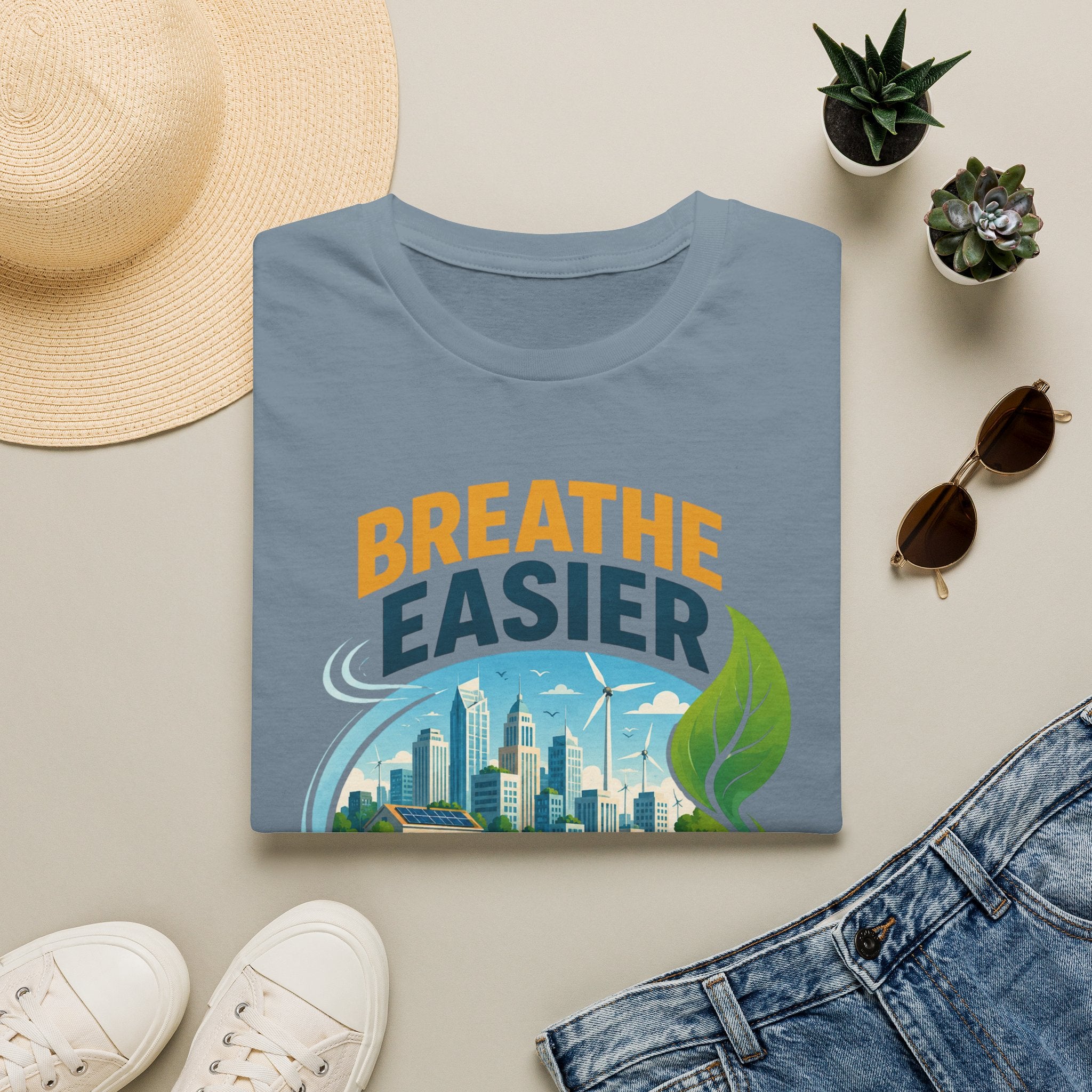 "Breathe Easier, Build Cleaner" Eco City Graphic