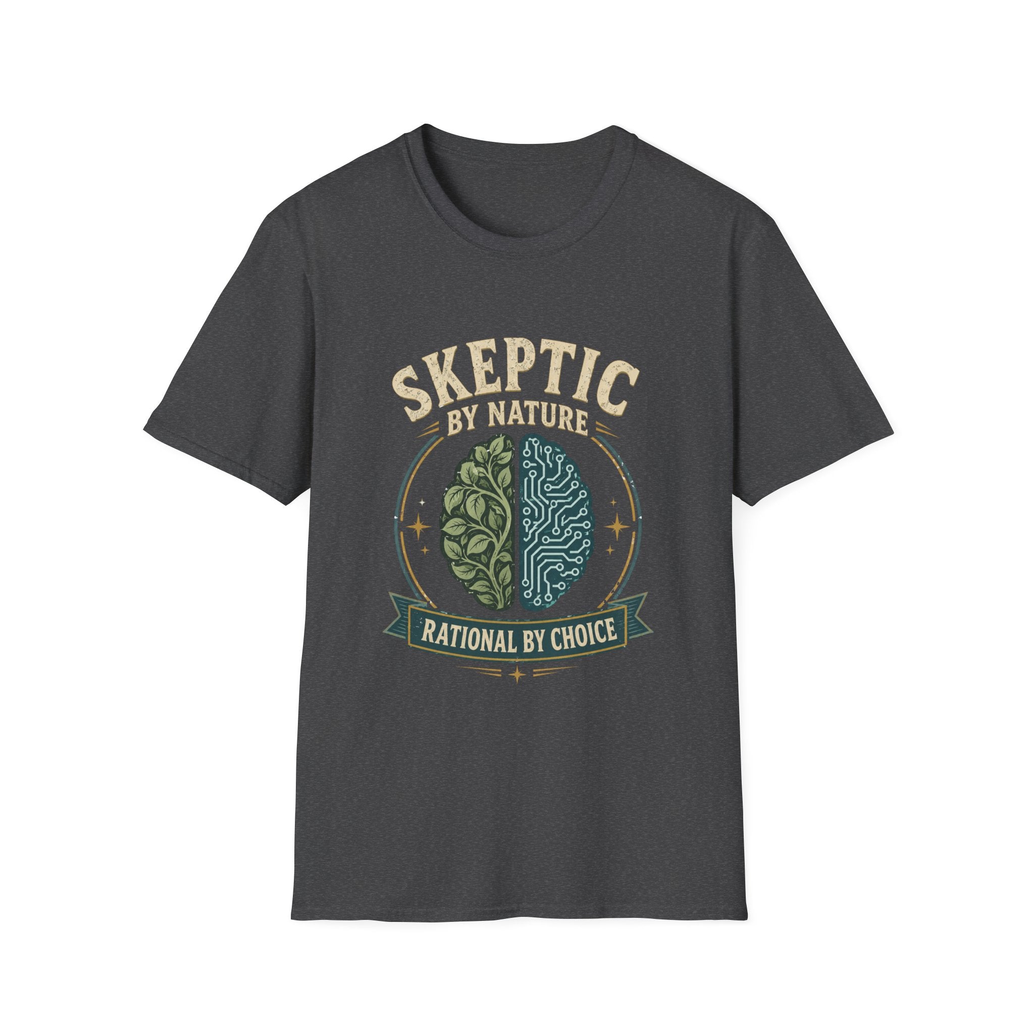 Skeptic by Nature T-Shirt — Brain Split Design ("Rational by Choice")