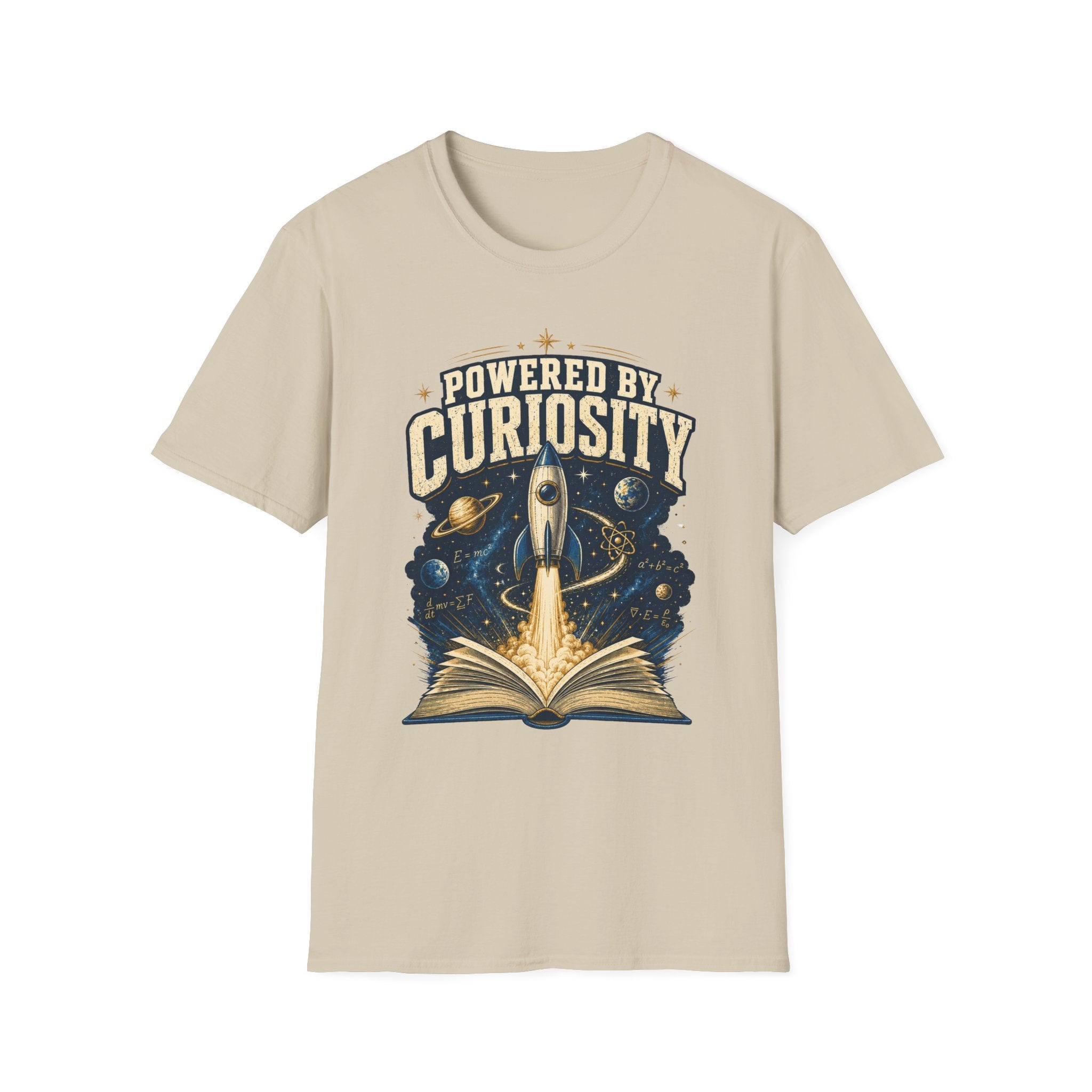 Powered by Curiosity T-Shirt — Rocket Book Space Graphic Tee