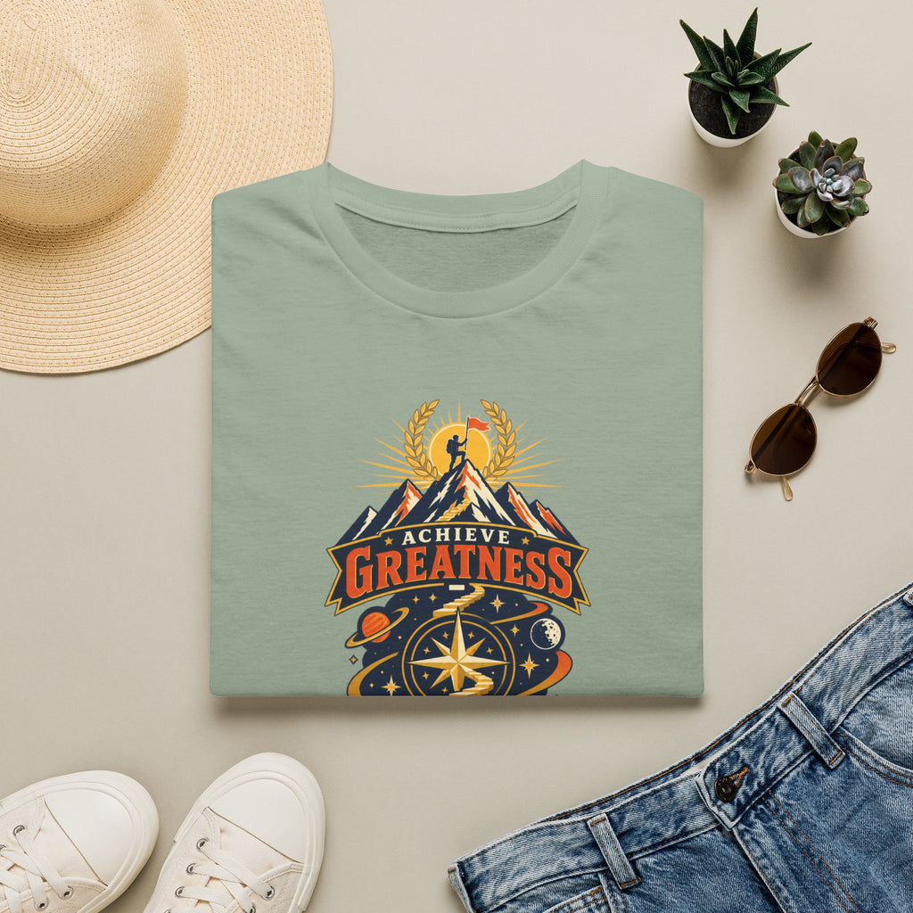 Achieve Greatness Graphic T-Shirt — Inspirational Mountain Adventure Design