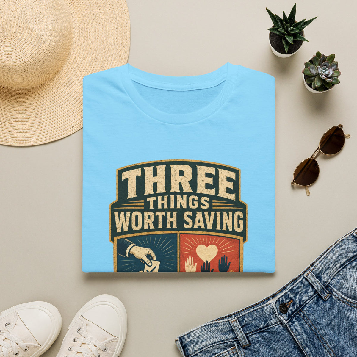 Three Things Worth Saving T‑Shirt — Vintage Rescue, Family & Values Graphic Tee