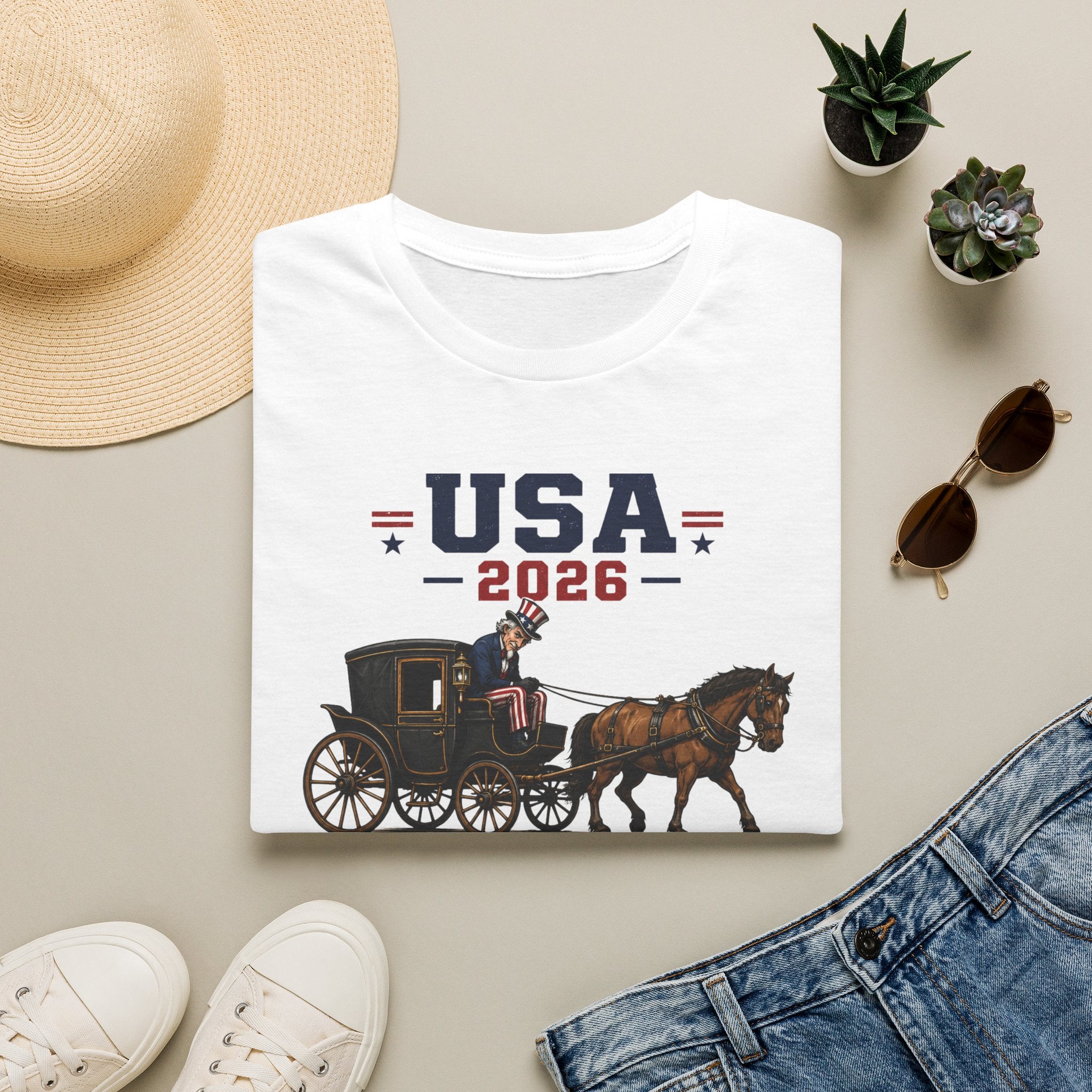 USA 2026 Campaign T‑Shirt — Patriotic Coach & Horse Graphic Tee