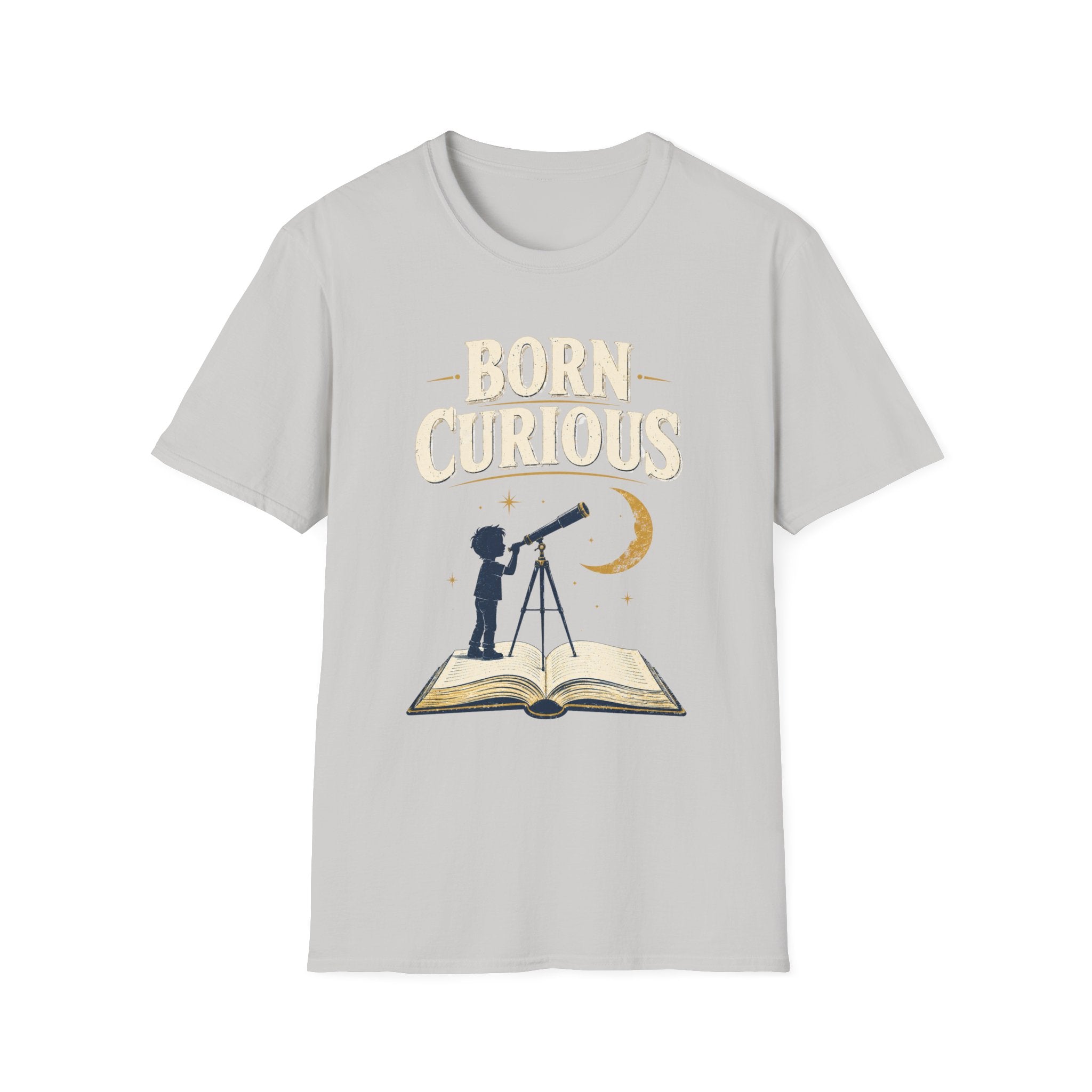 Born Curious T‑Shirt — Telescope Astronomy Graphic Tee for Curious Kids & Adults
