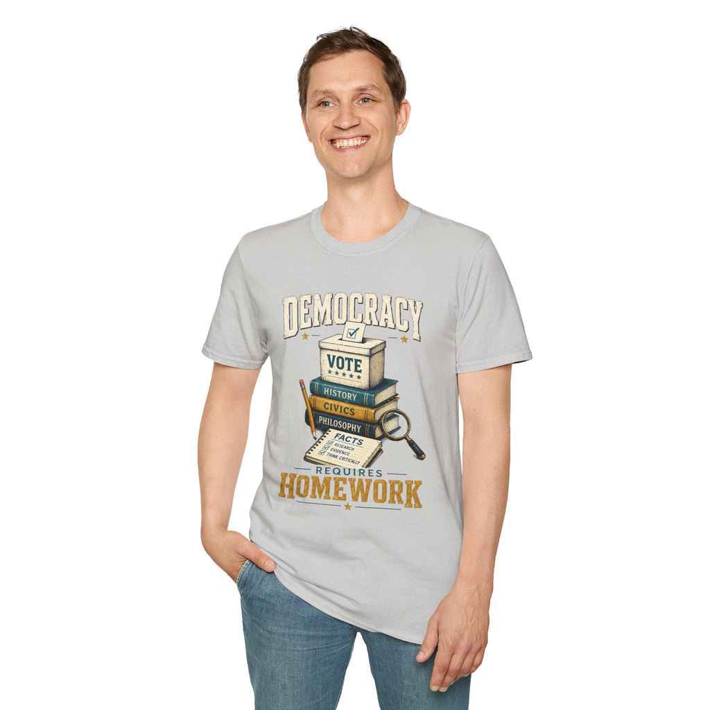 Democracy Vote T-Shirt — 'Democracy Becomes Homework' Vintage Civic Education Tee