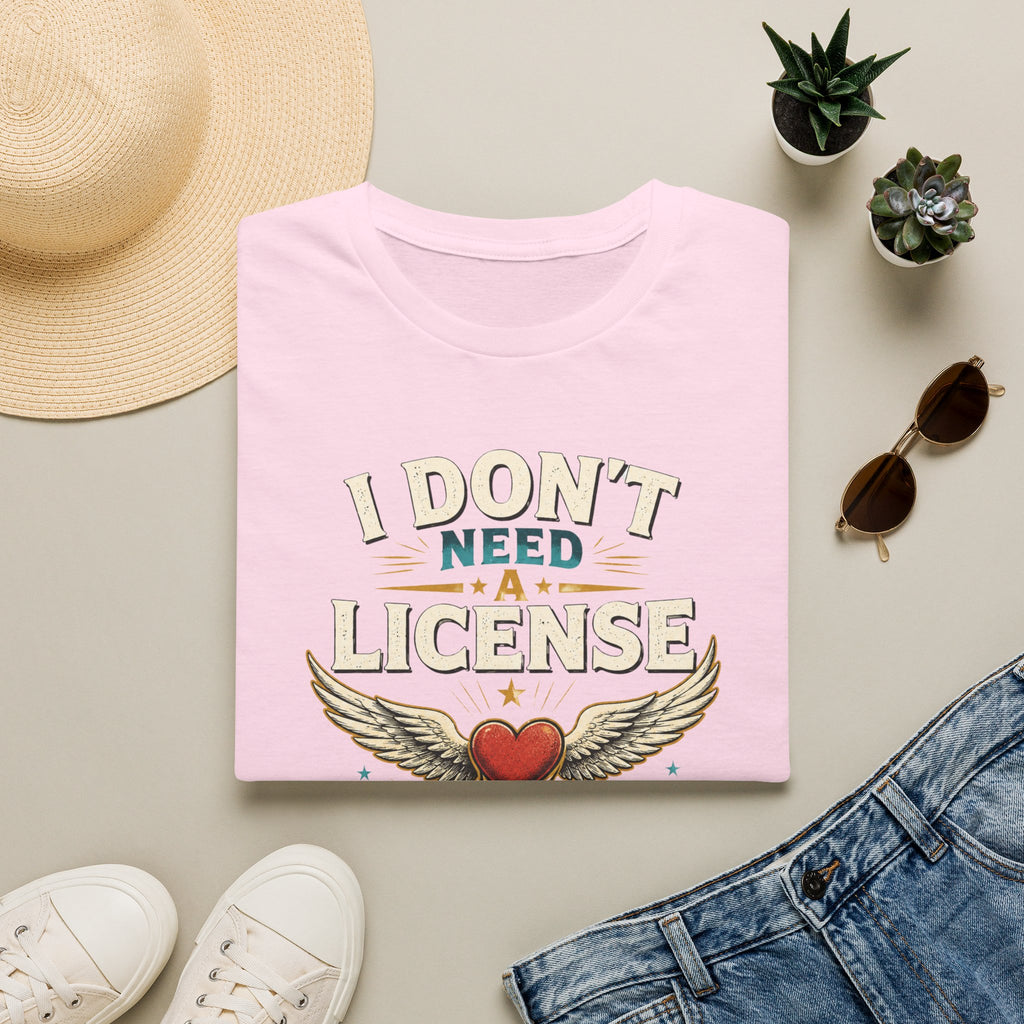 "I Don't Need a License to Love" Vintage Heart & Wings Design