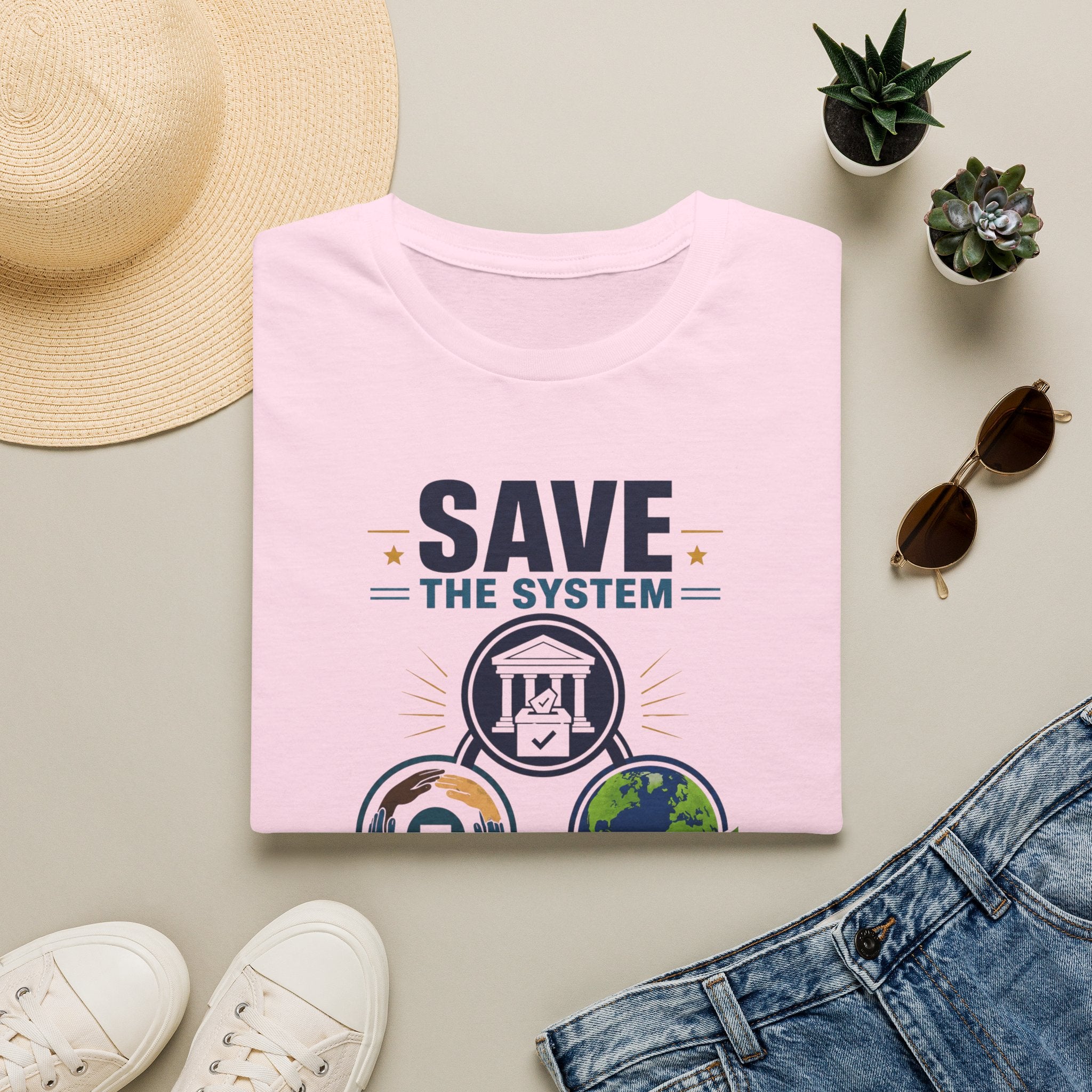 Save the System Graphic T-Shirt — Save Each Other, Save the Planet Eco Awareness Tee