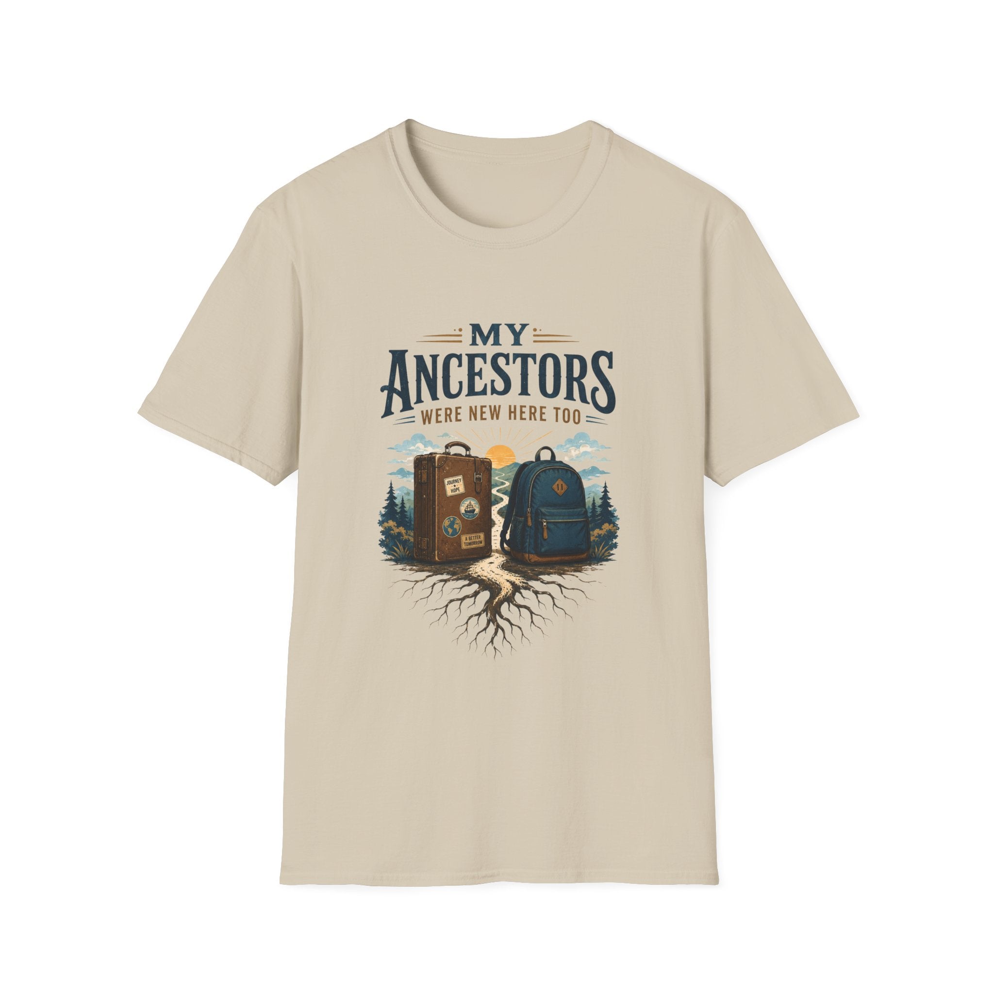 "My Ancestors Were New Here Too" Vintage Travel Roots Tee