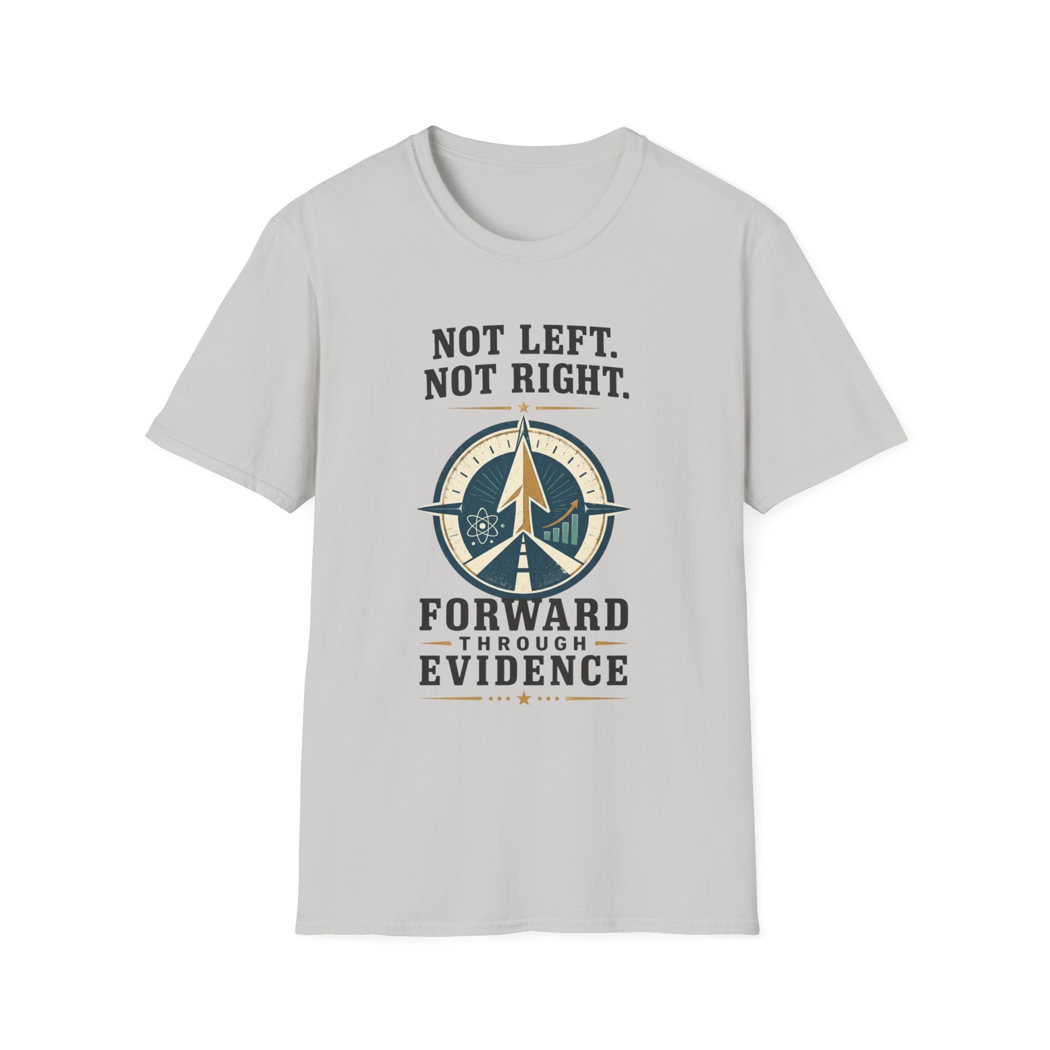 "Not Left. Not Right. Forward Through Evidence" Compass Graphic