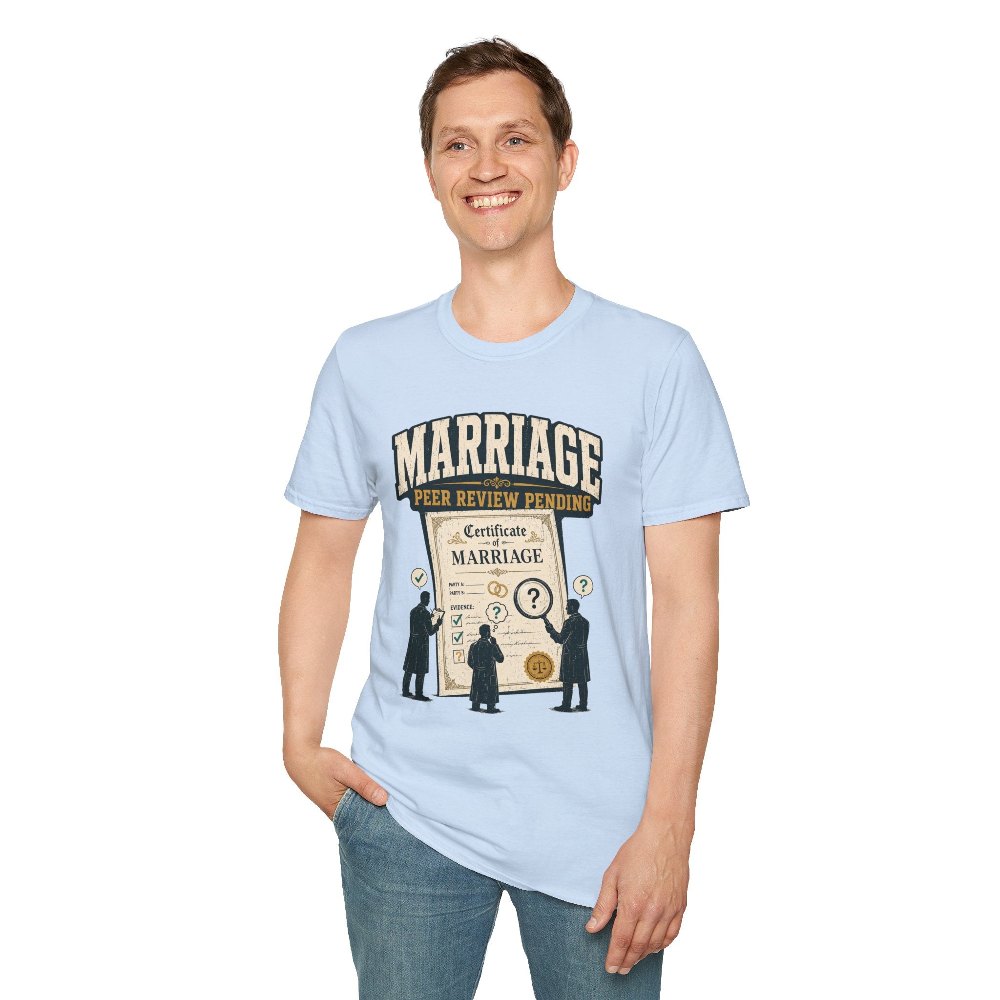 Marriage 'Peer Review Pending' T‑Shirt – Funny Engagement/Bridal Shower Tee