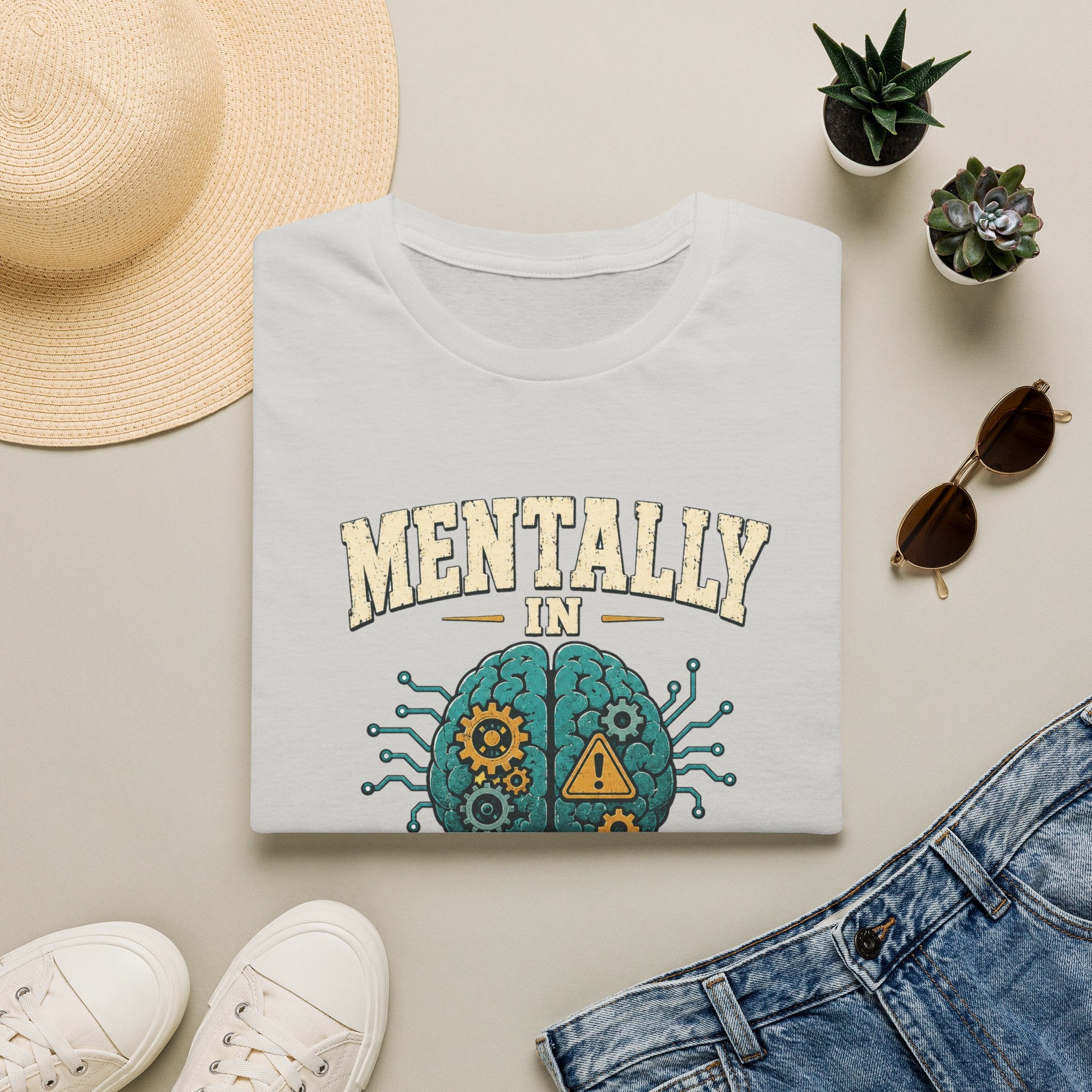 "Mentally In Beta Testing" Retro Brain Graphic Tee