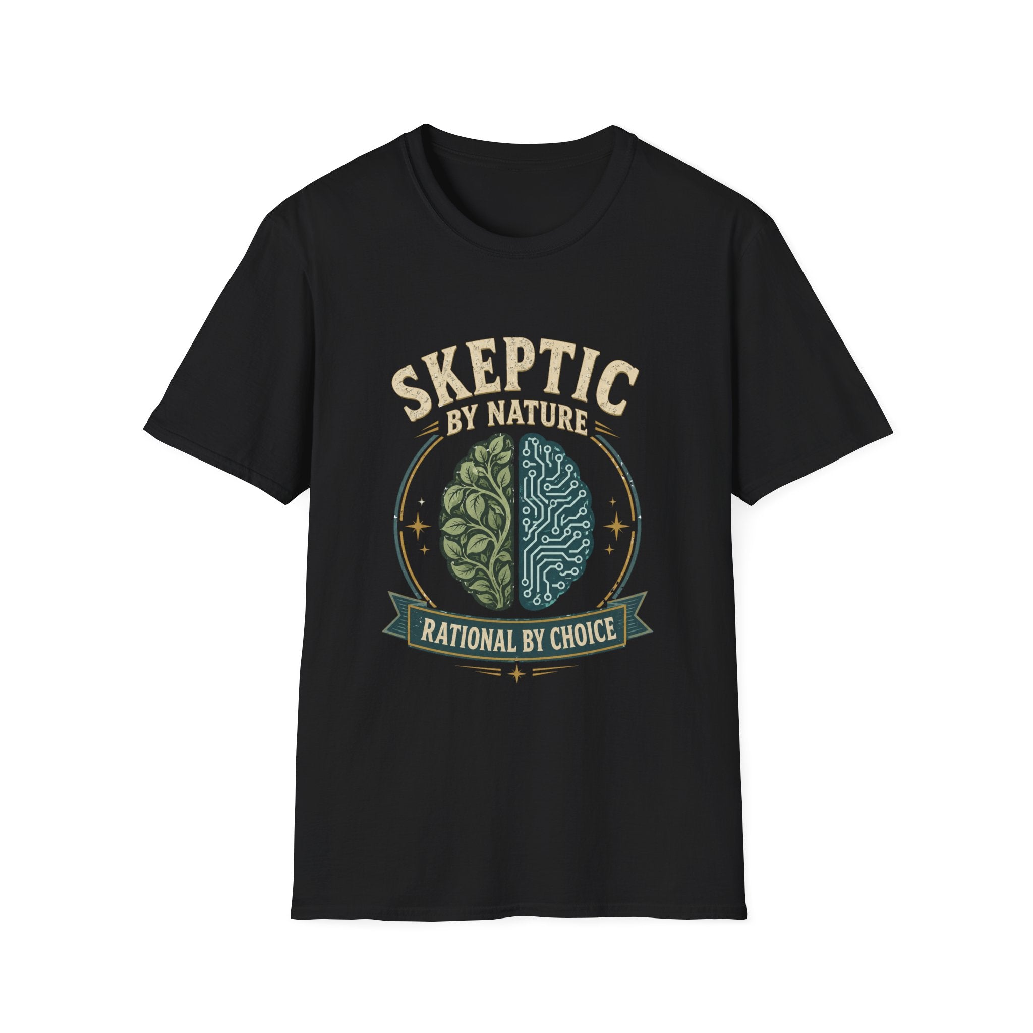 Skeptic by Nature T-Shirt — Brain Split Design ("Rational by Choice")