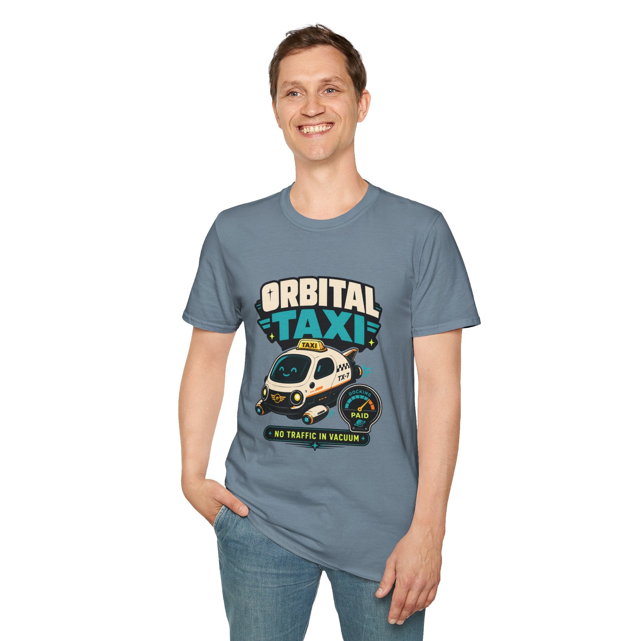 Orbital Taxi T‑Shirt – Retro Space Shuttle Cab Graphic Tee