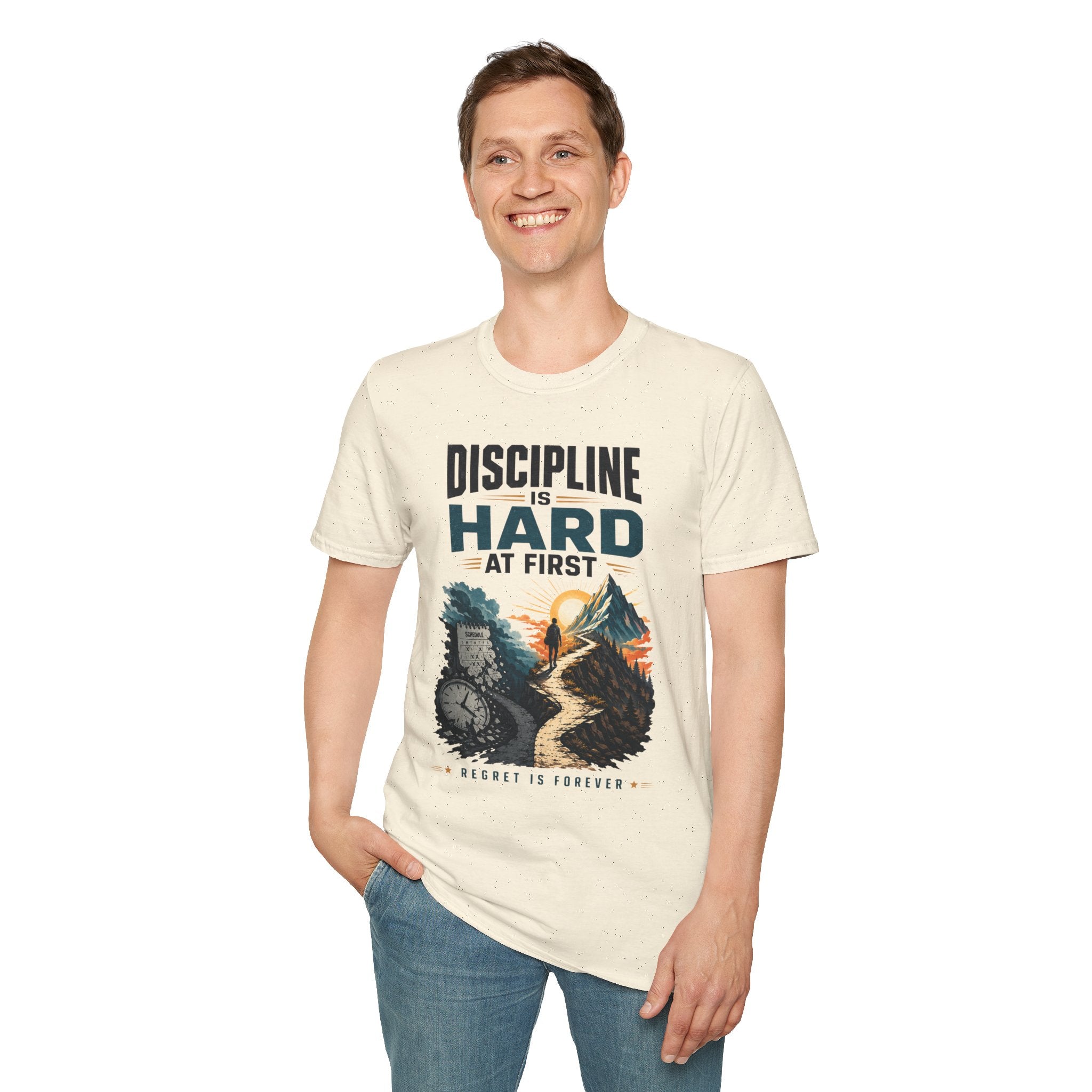 T-Shirt — "Discipline Is Hard at First" Motivational Graphic Tee