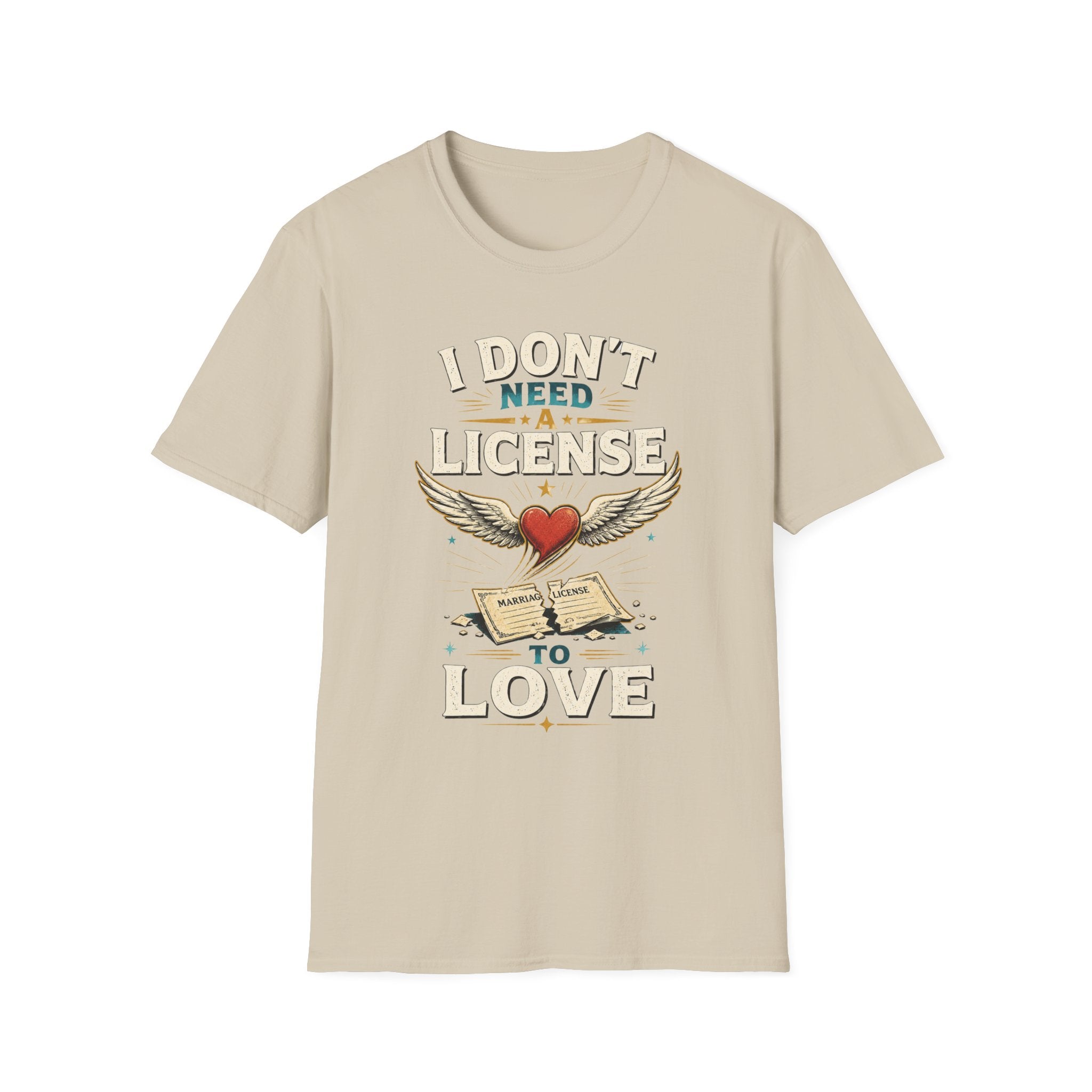 "I Don't Need a License to Love" Vintage Heart & Wings Design