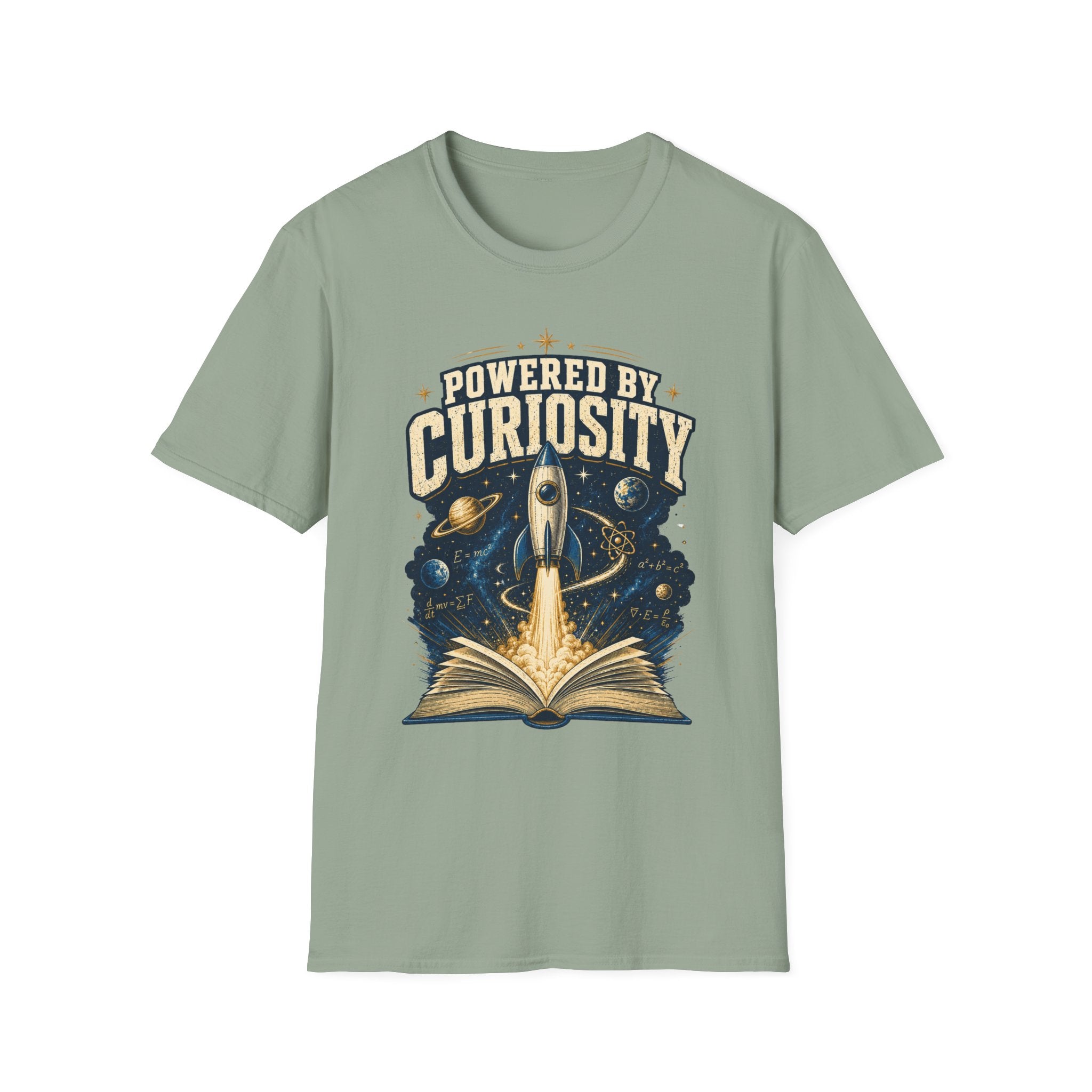 Powered by Curiosity T-Shirt — Rocket Book Space Graphic Tee