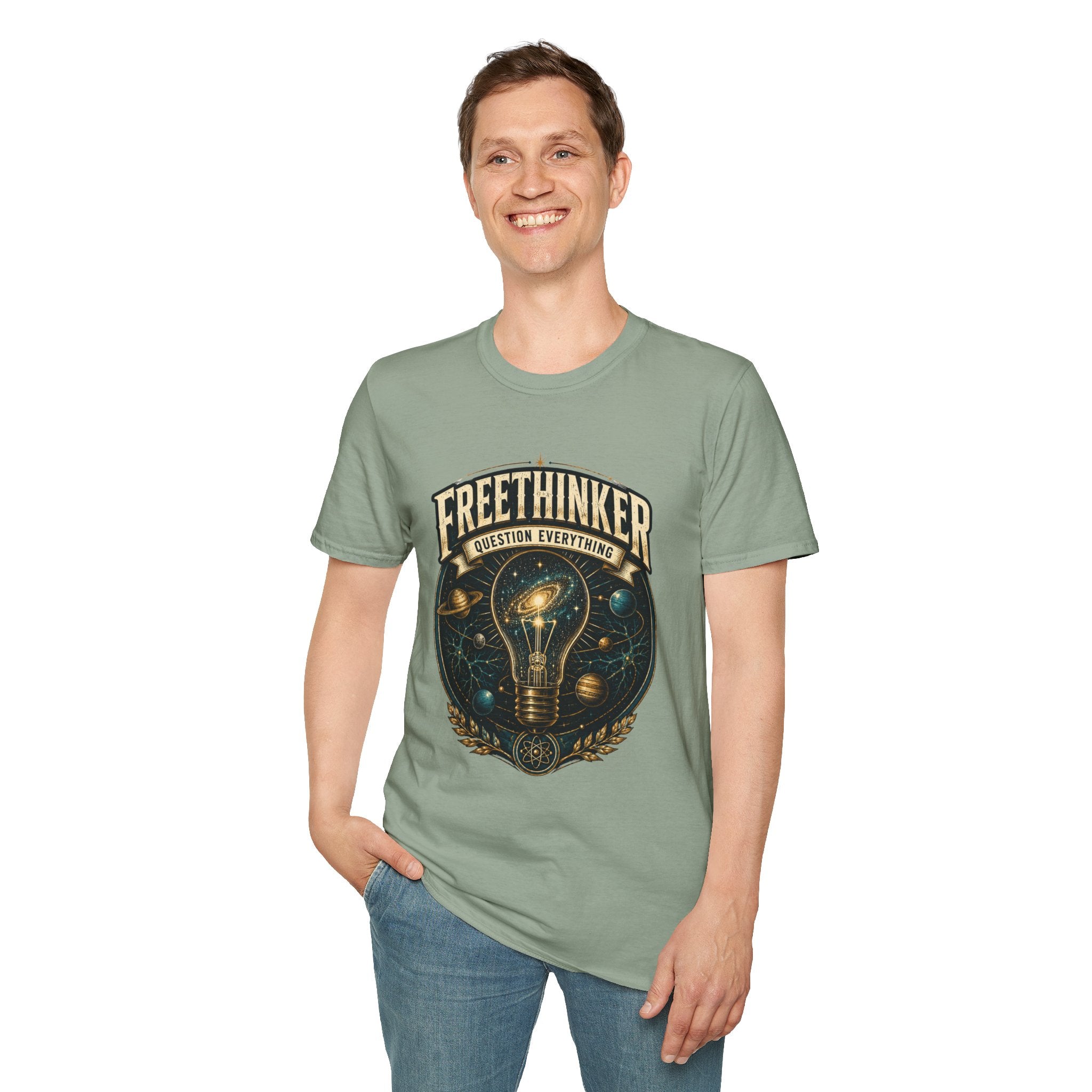 Freethinker Graphic T-Shirt — "Question Everything" Lightbulb Design