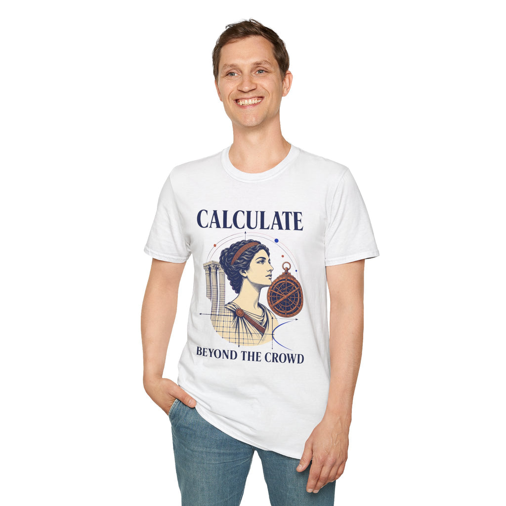 Calculate T-Shirt — Vintage Athena Compass Graphic Tee ("Calculate" & "Beyond the Crowd")